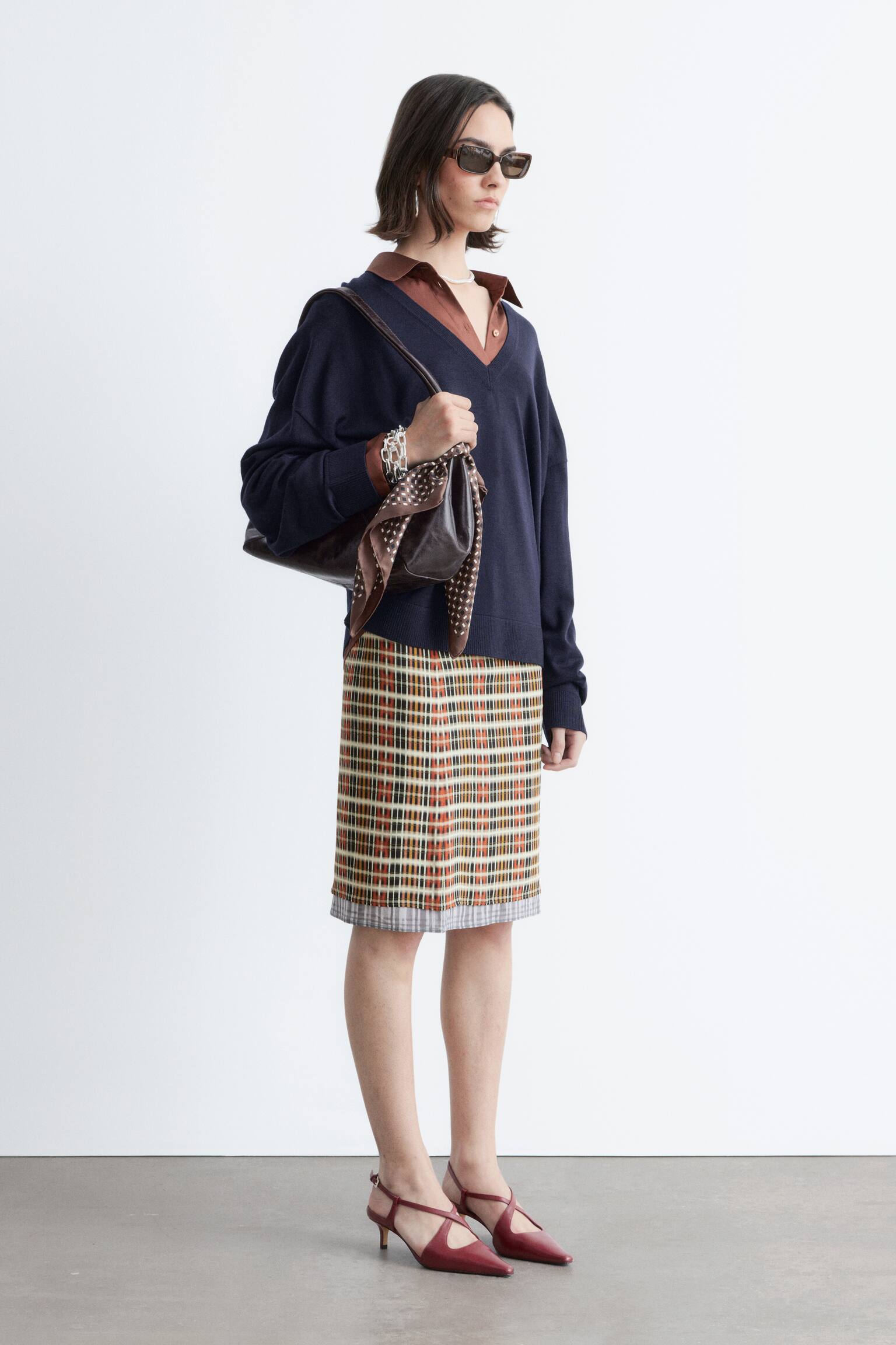 Wollpullover mit V-Ausschnitt - Dunkelblau/Helltürkis meliert/Khaki - 4