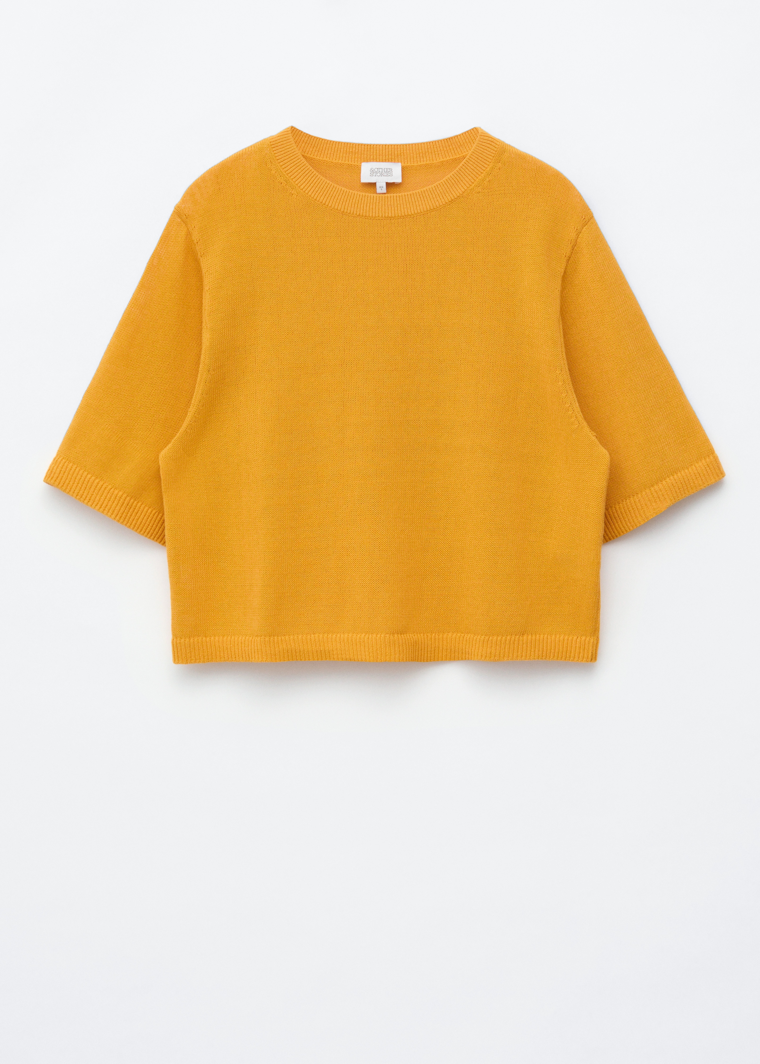 T-shirt in cotone lavorata a maglia - Giallo/Bianco sporco