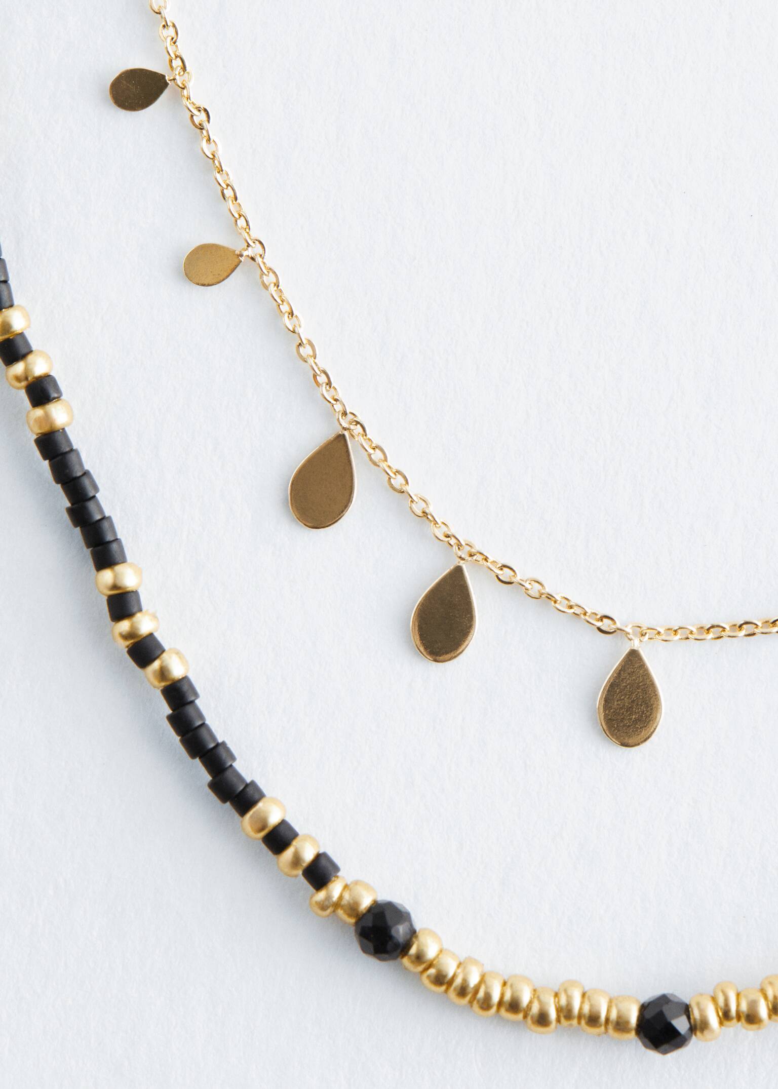 Layered Beaded Necklace - Black/Gold - 4