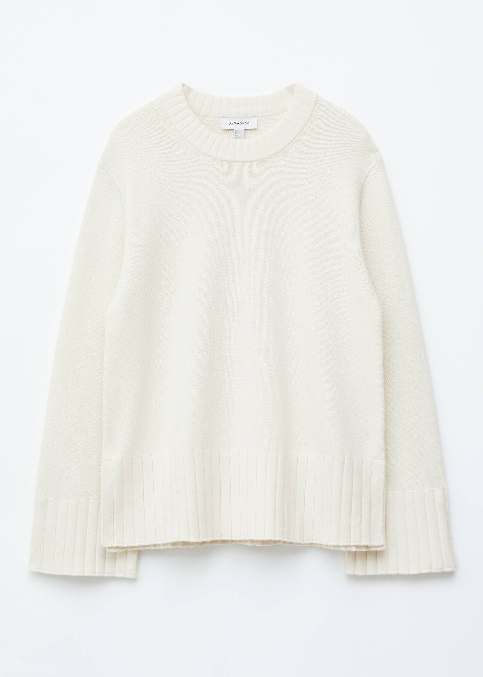 Relaxed Knit Sweater - White/Dark Brown - 2