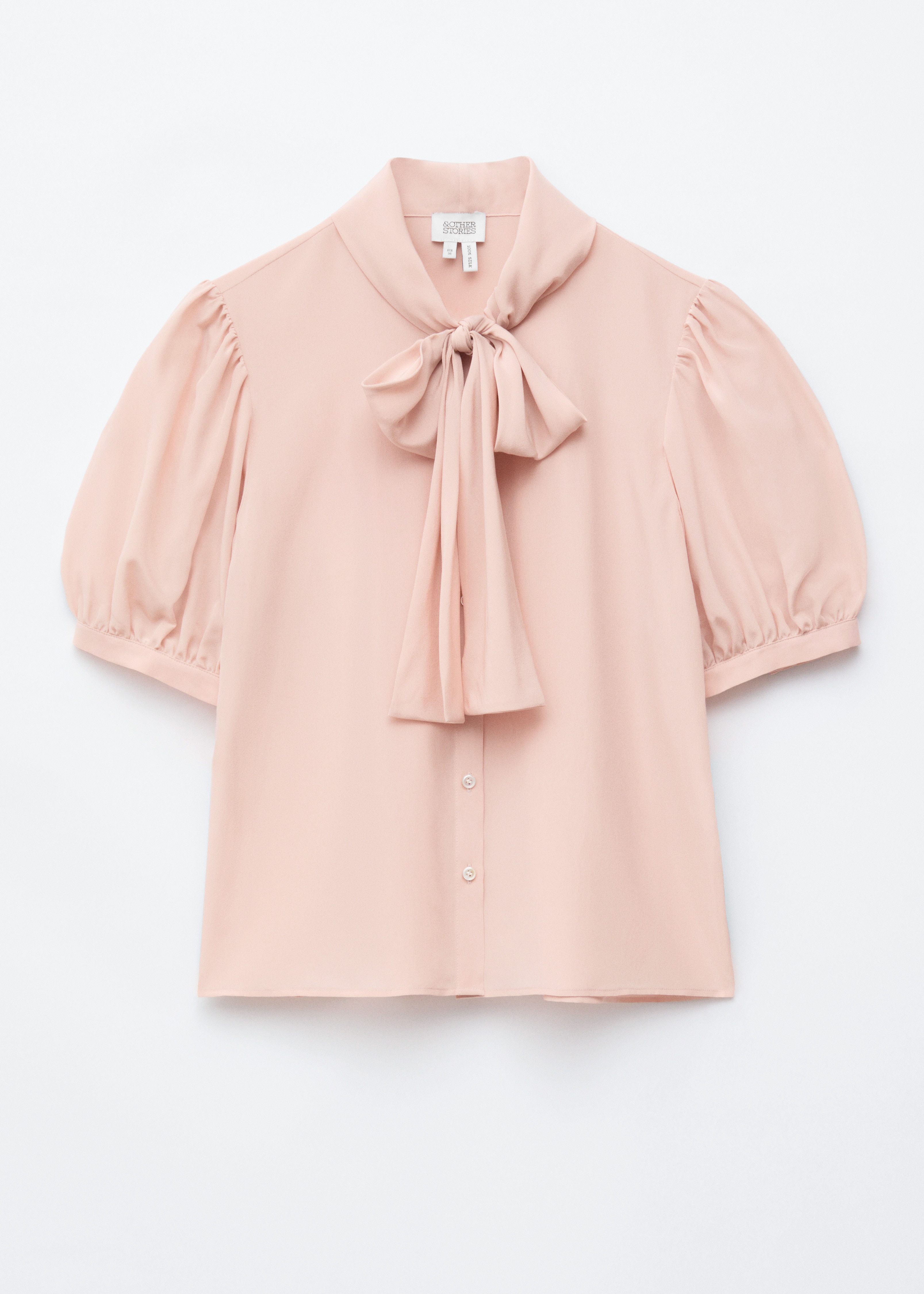 Camicetta in seta stampata annodata sul collo - Beige caldo