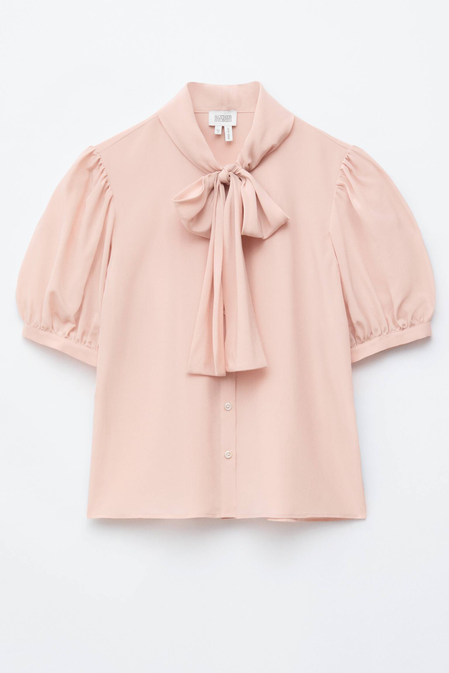 Blouse en soie à imprimés et nœud lavallière - Beige chaud - 2