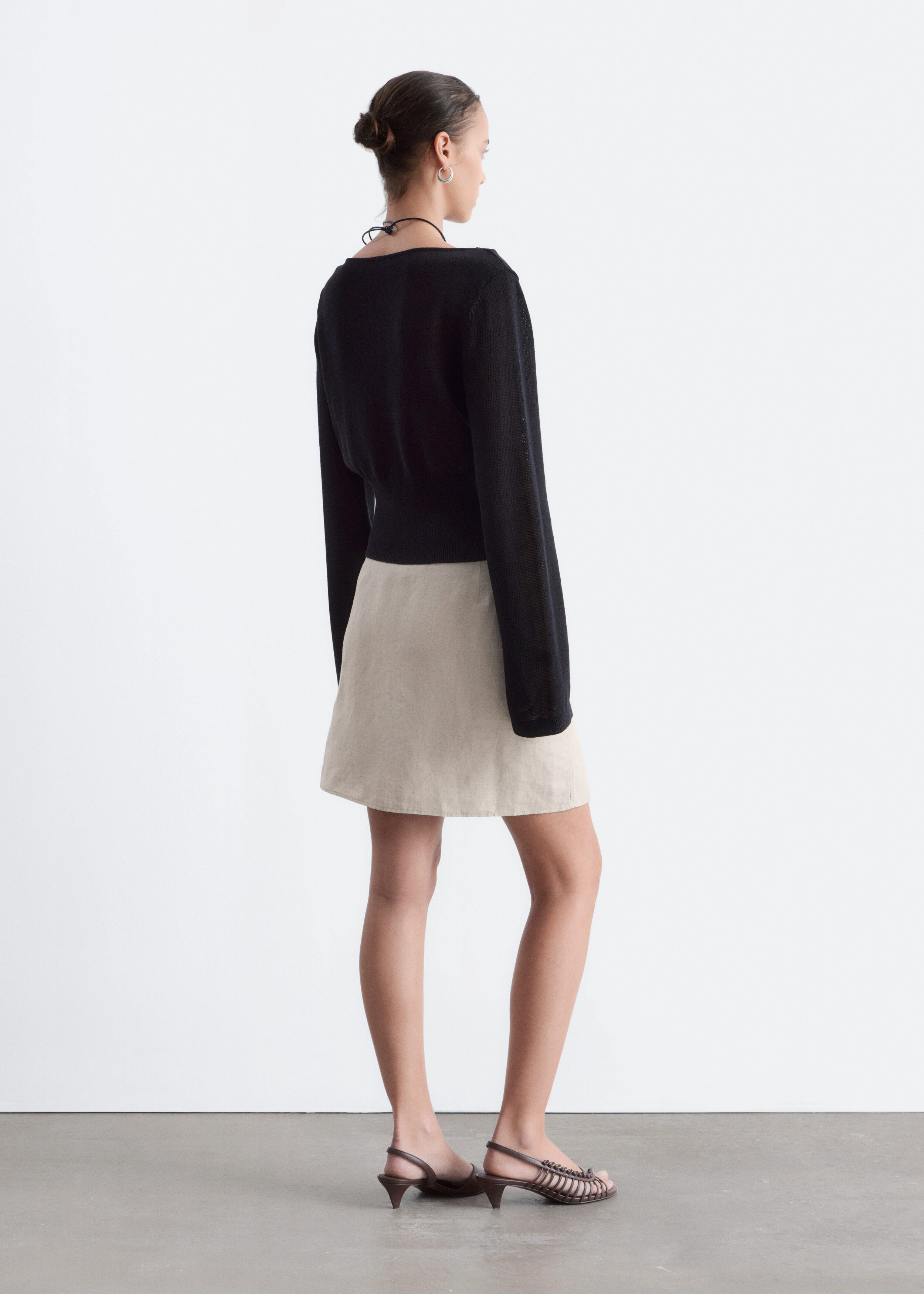 Rolled Edge Boat-Neck Top - Black - Long sleeve tops | & Other