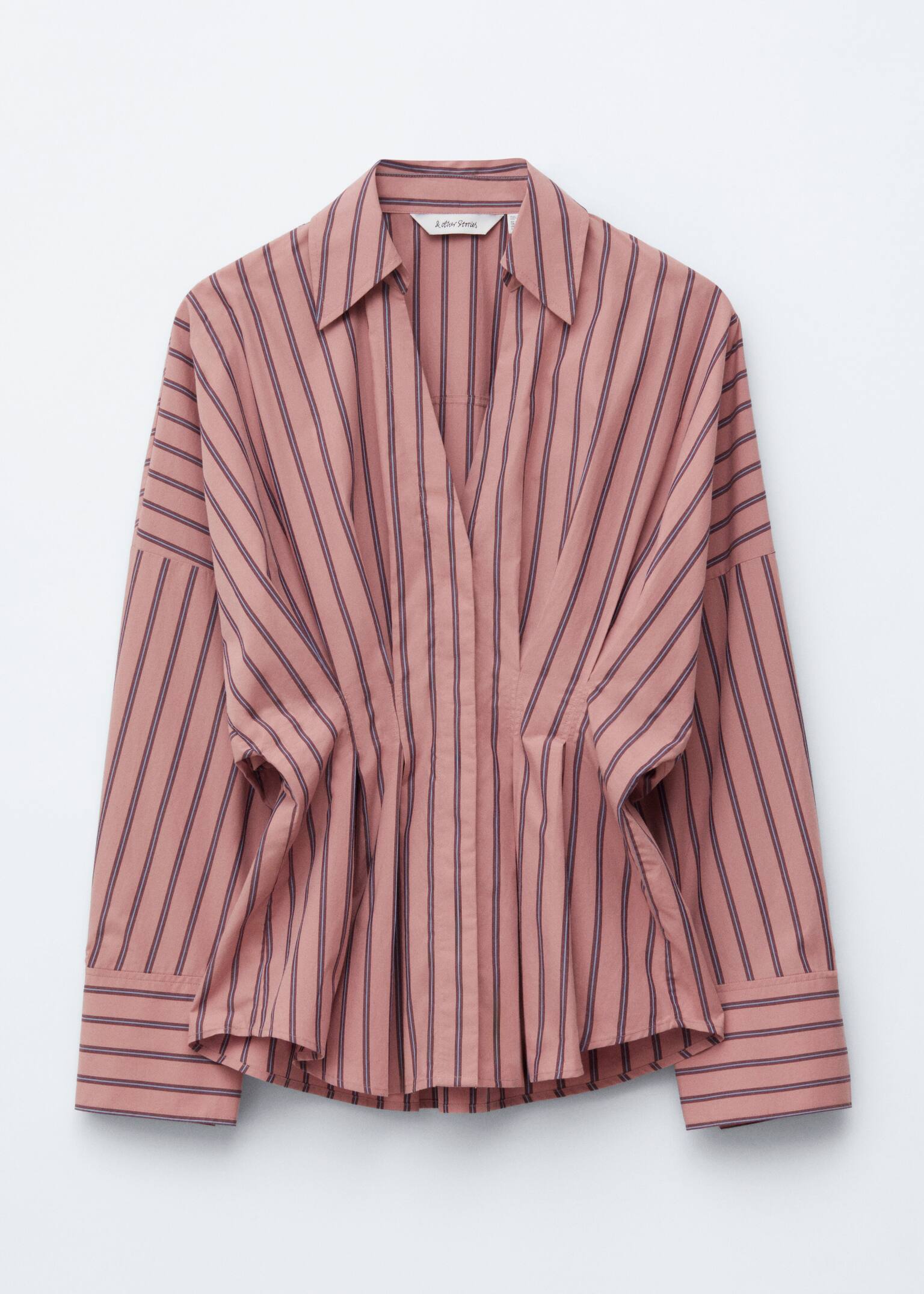 Chemise ajustée en coton - Rose poudré/Rayures/Marron foncé - 2