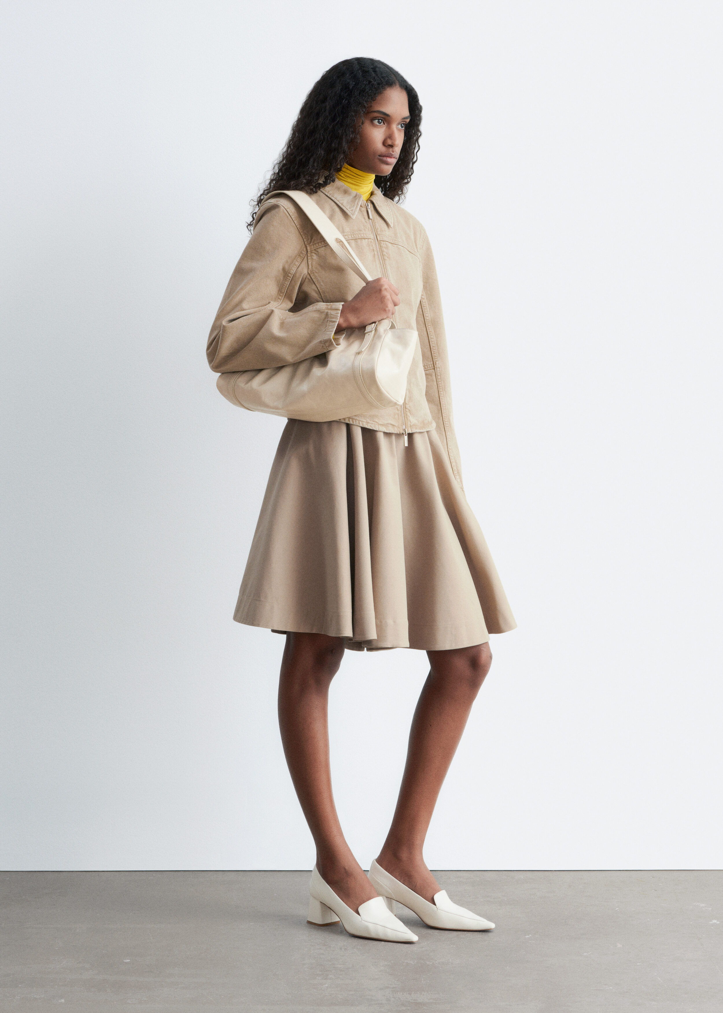 Fitted Zip-Up Denim Jacket - Beige - & Other Stories GG