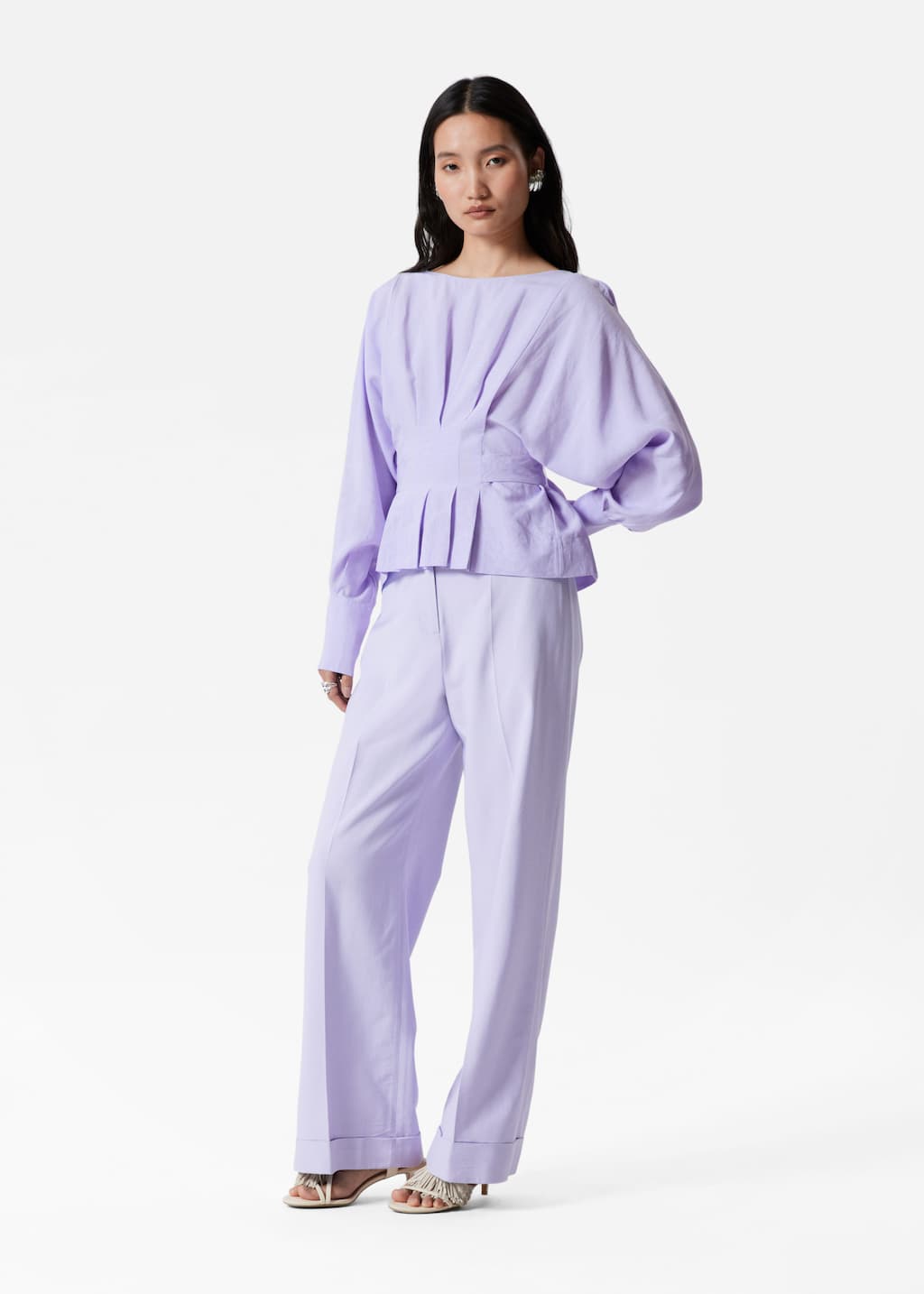 Pleated Boatneck Blouse - Cream - Lookbook