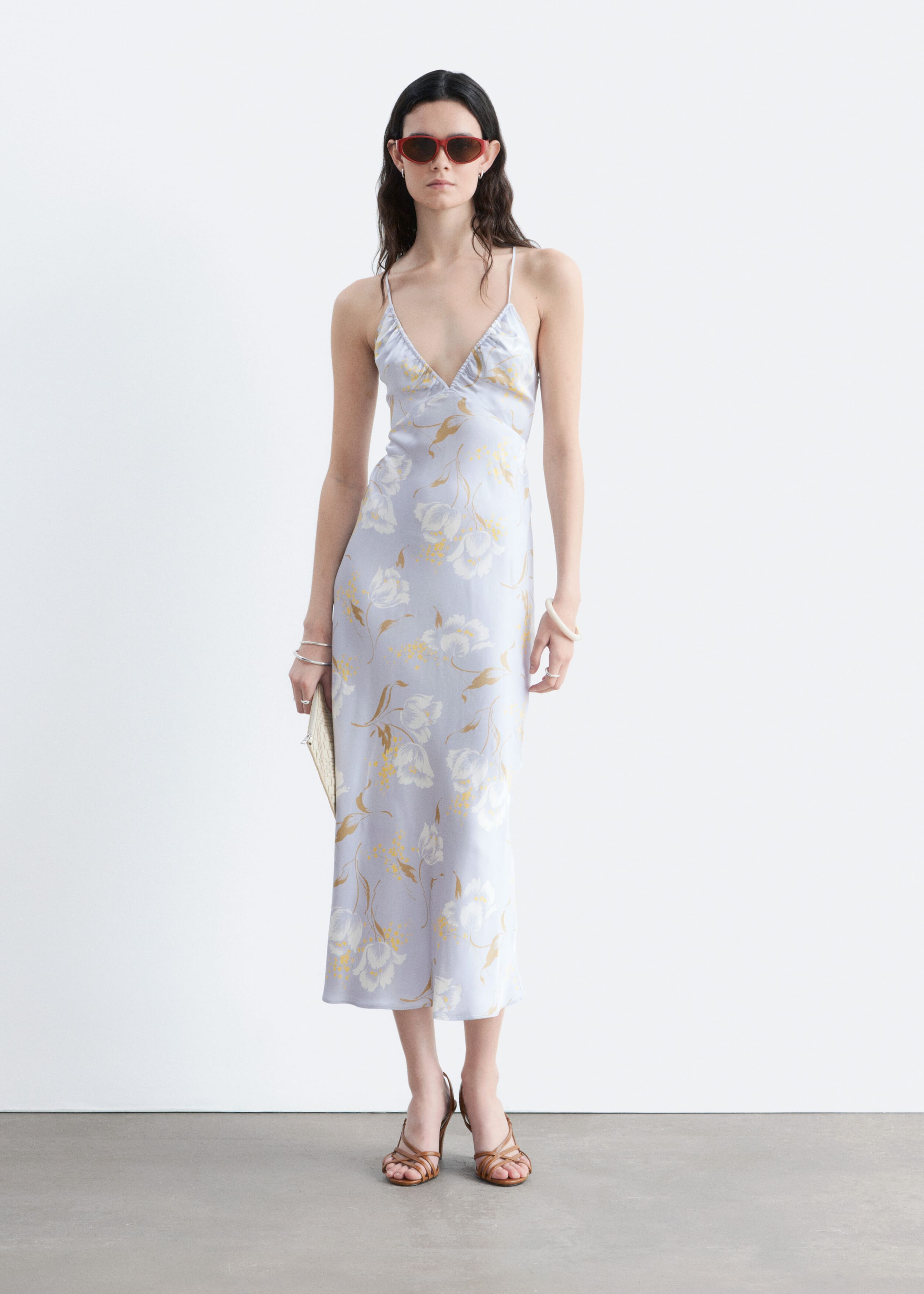 Satin Slip Midi Dress - Light Blue/Floral - Still Life