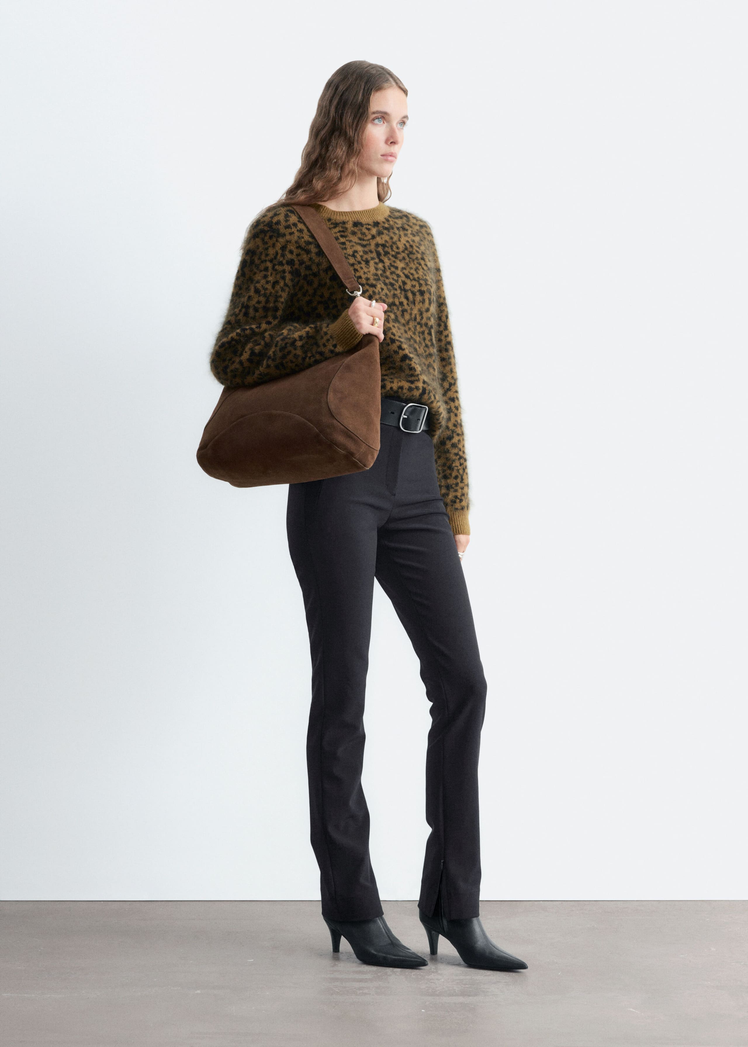 Pullover aus Merinowolle - Khaki/Leopardenmuster - Lookbook