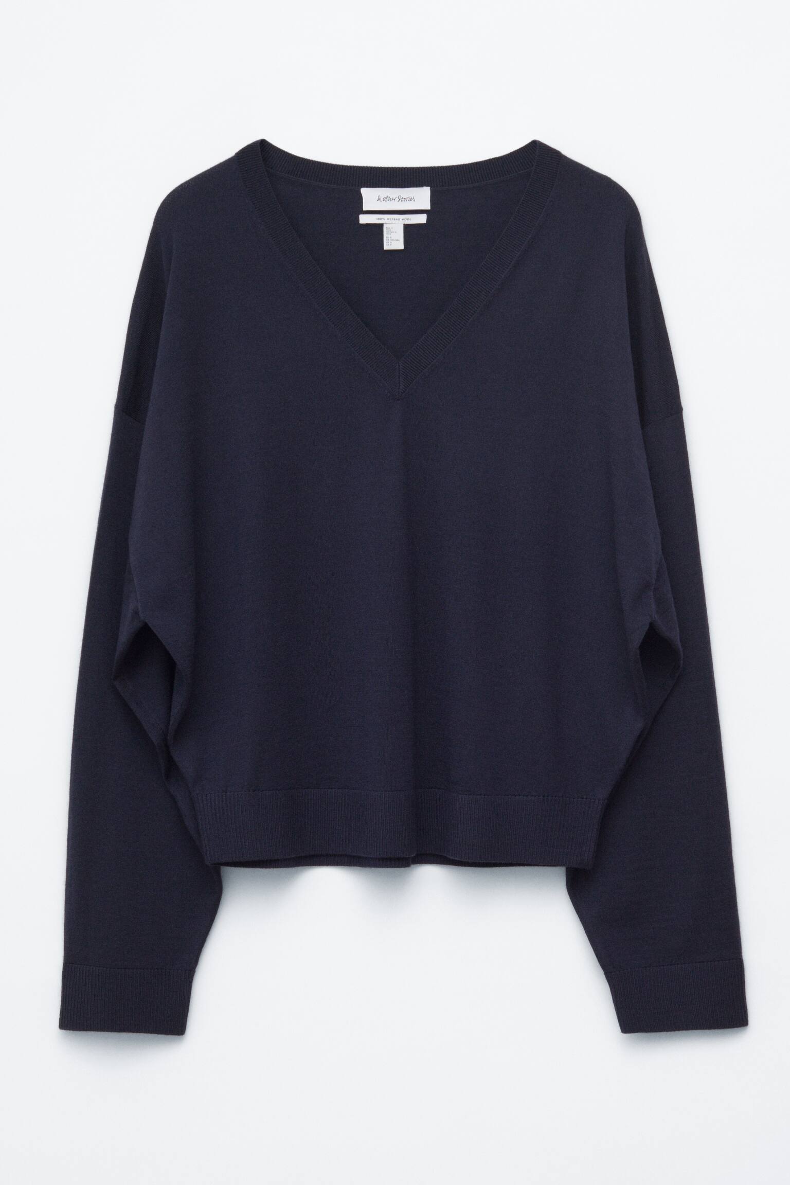 Wollpullover mit V-Ausschnitt - Dunkelblau/Helltürkis meliert/Khaki - 2