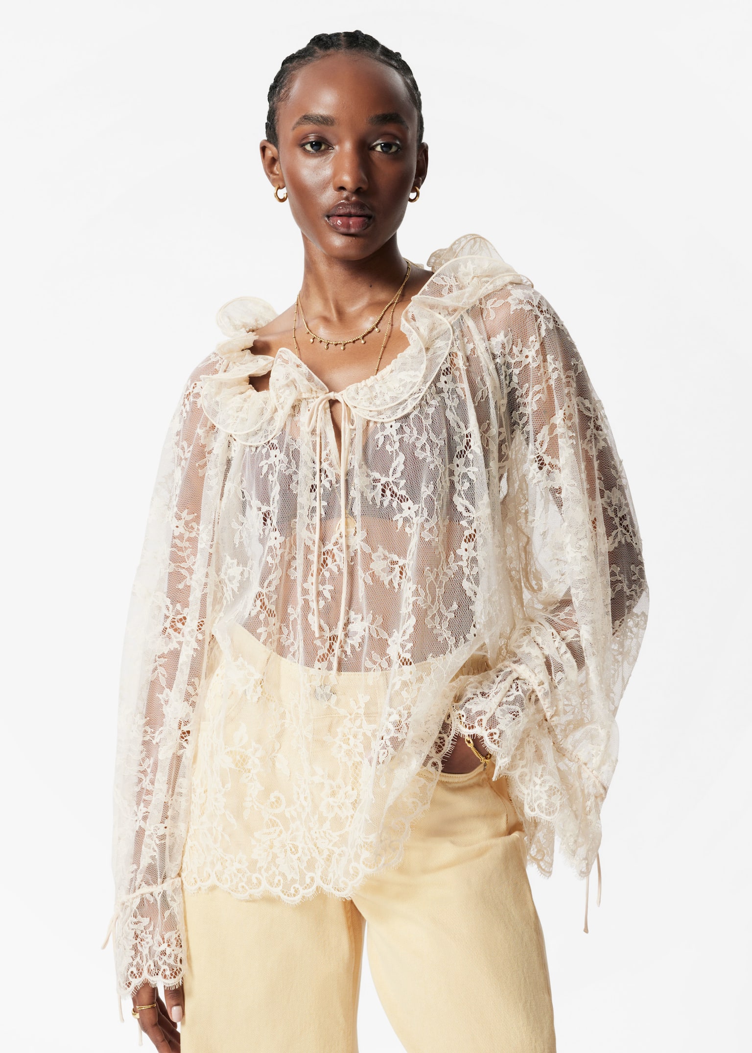 Ruffle Lace Blouse - Cream