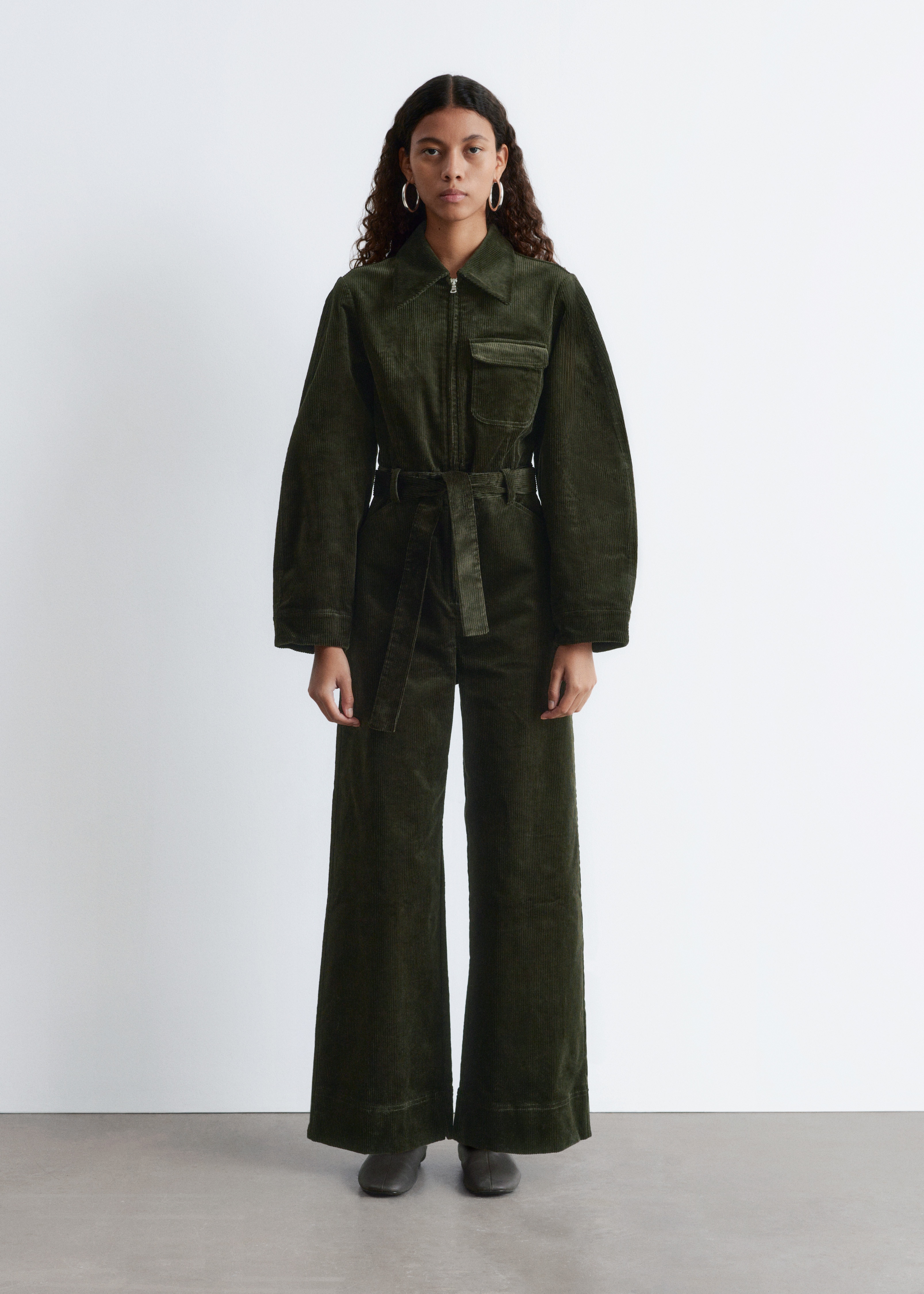 Manšestrový overal s opaskom - Tmavozelená/Bordový