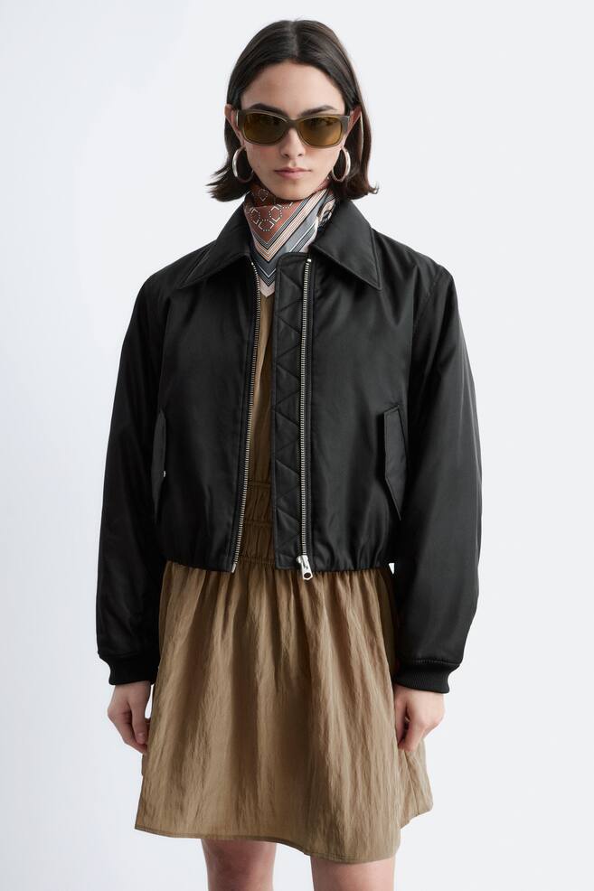 Zkrácená bomber bunda - Černá - 1