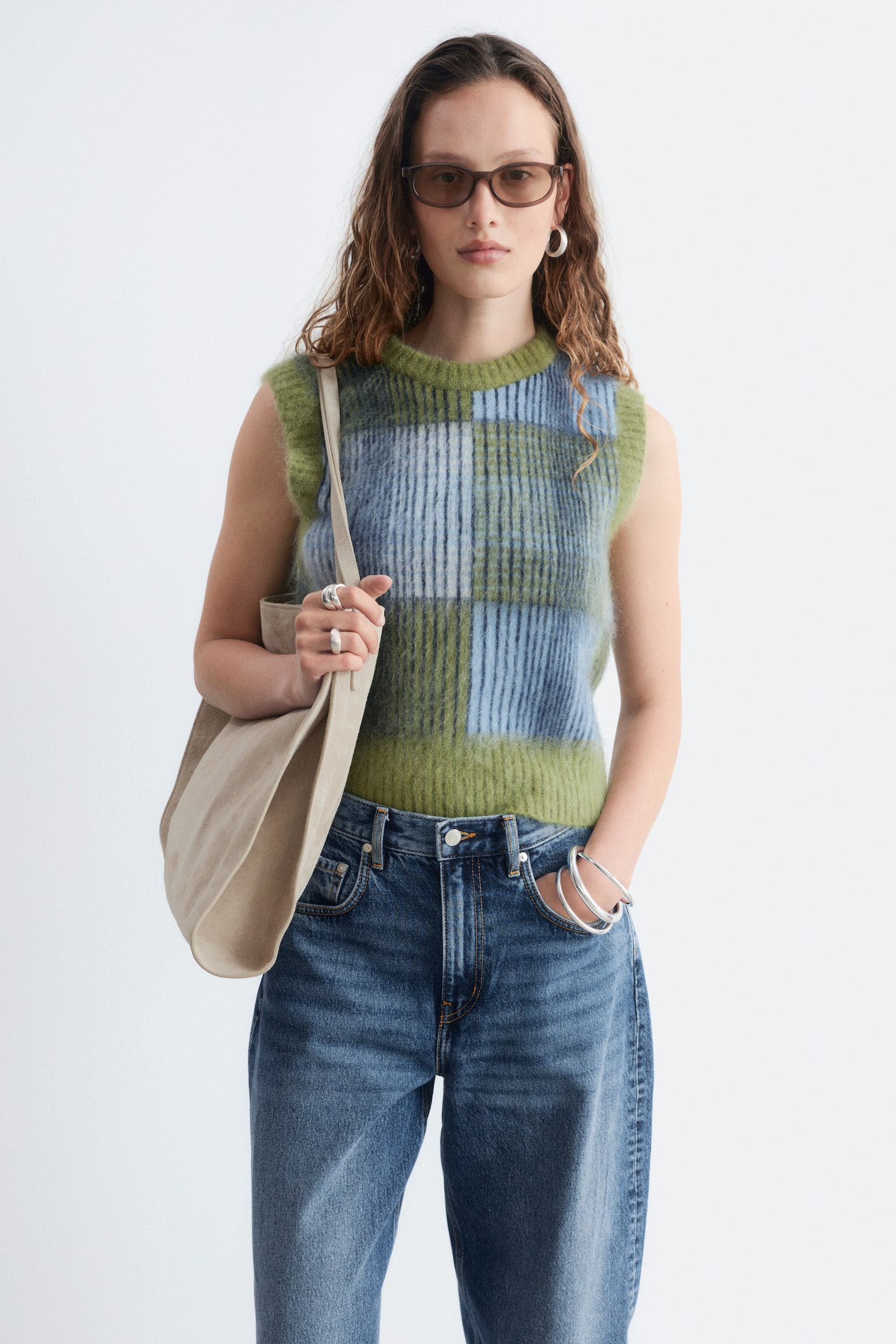 Crew-Neck Mohair-Blend Vest - Green/Multi Colour - 1