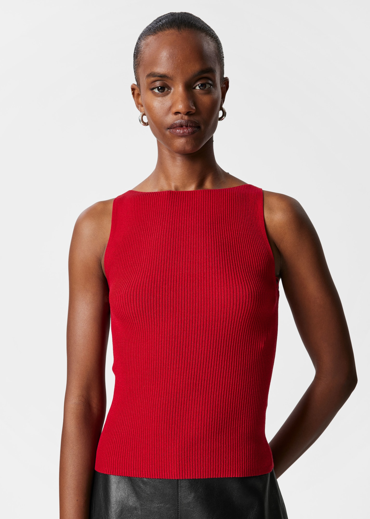 Rib-Knit Tank Top - Red/Mauve/Dark Brown