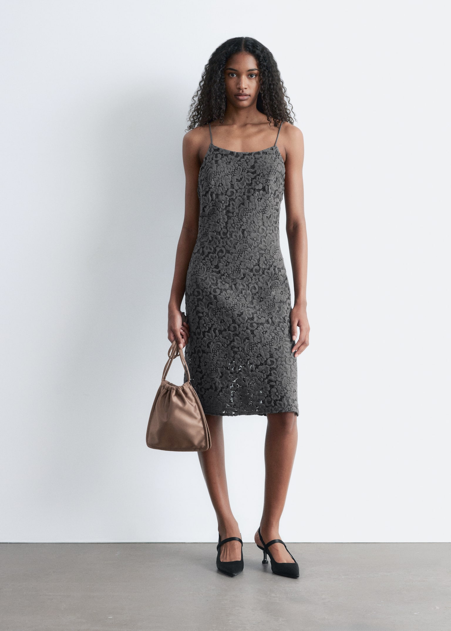 Lace Midi Dress - Dark Grey - 4