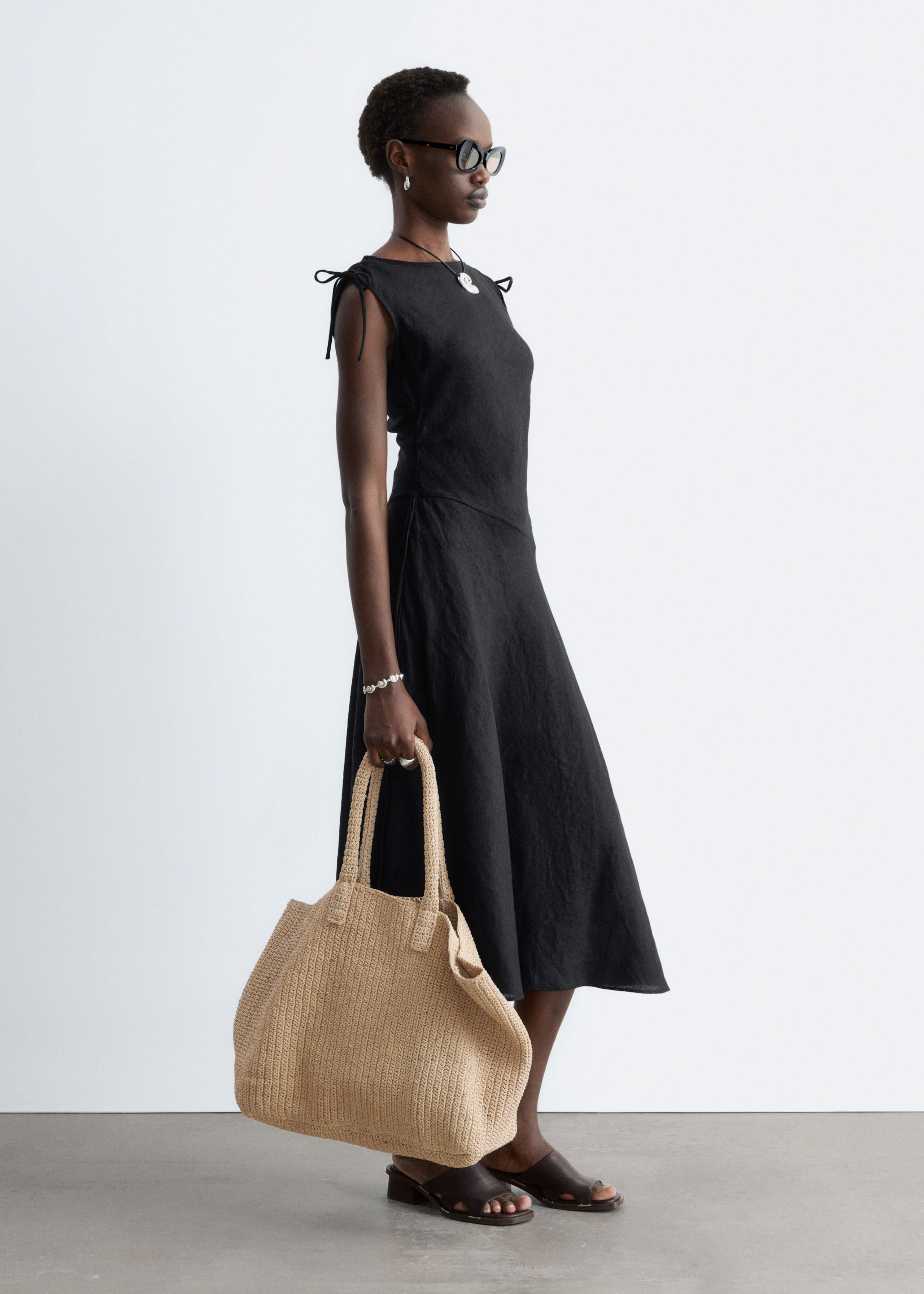 Image of Flared Linen Midi Dress