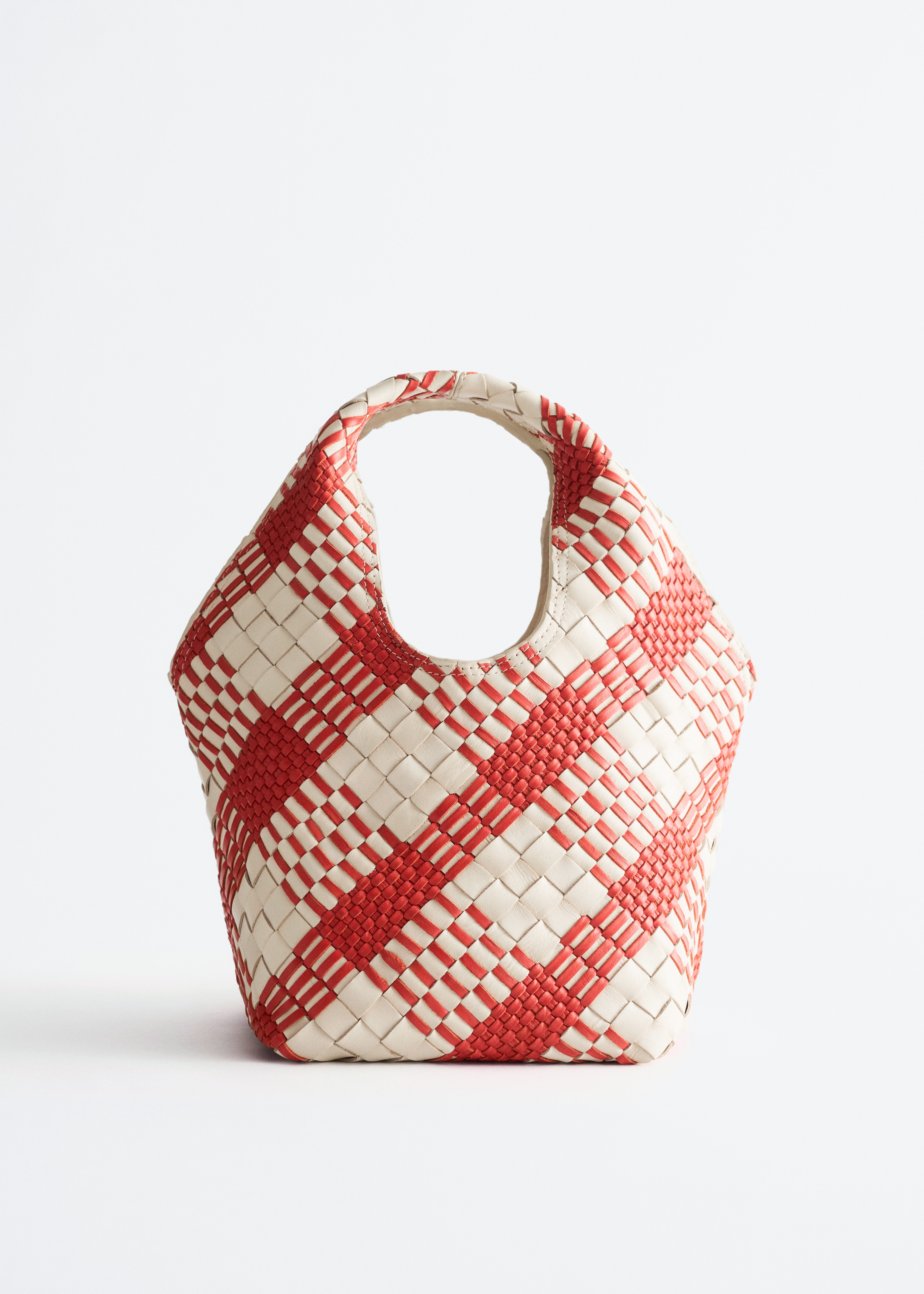 Borsa tote in pelle intrecciata - Crema/Rosso