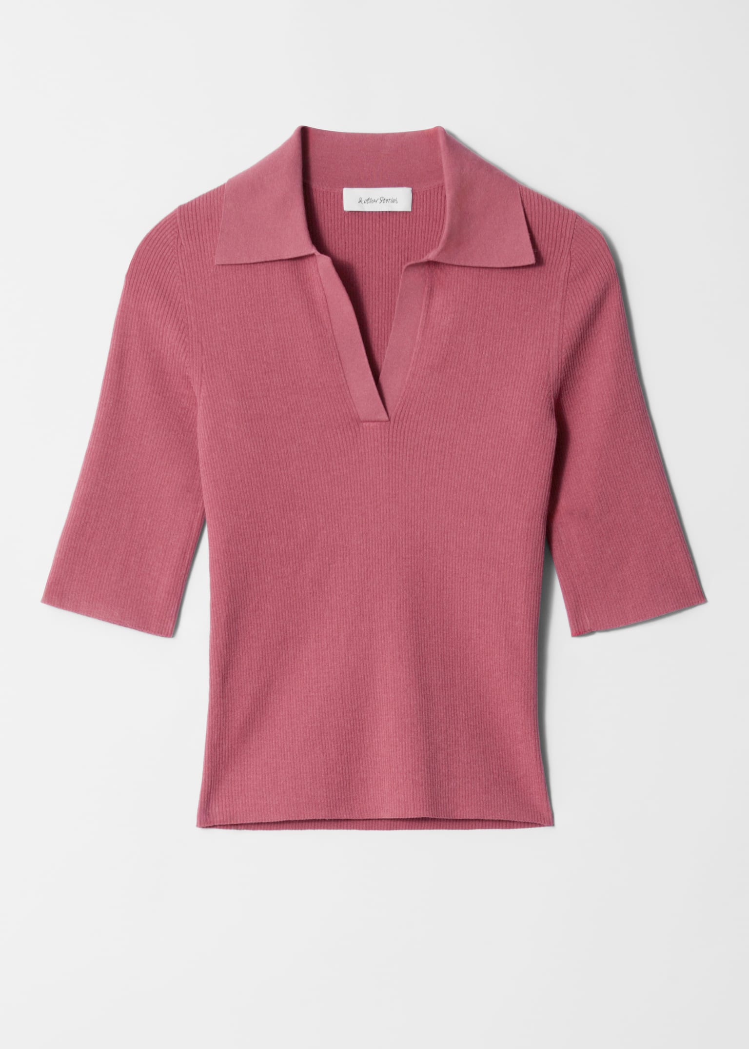 Top z krótkim rękawem i kołnierzykiem - Dark Pink/Biały/Ciemnoniebieski - 2