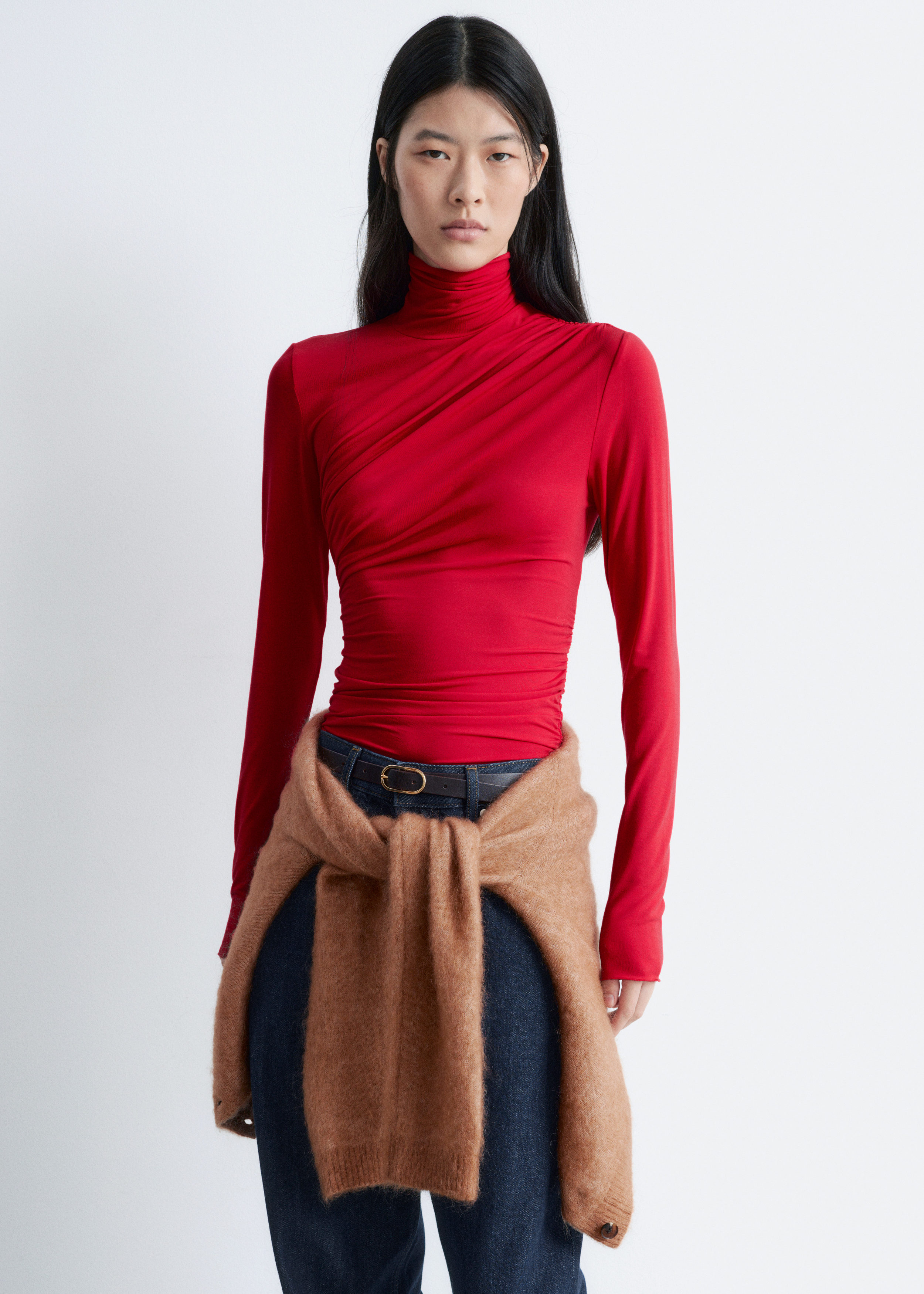 Draped Turtleneck Top
