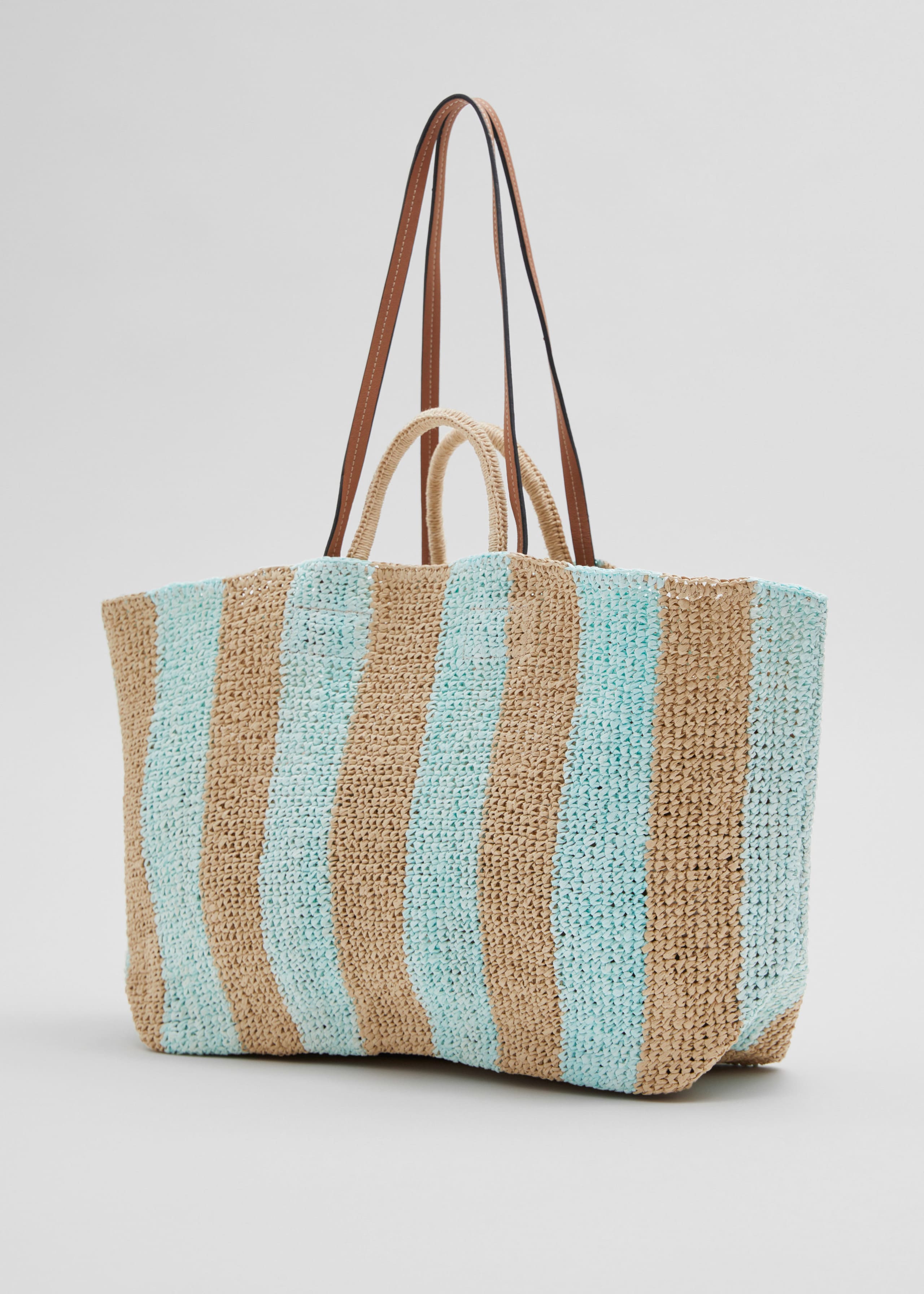 Large Woven Straw Tote - Pastel blue/Beige - Still Life