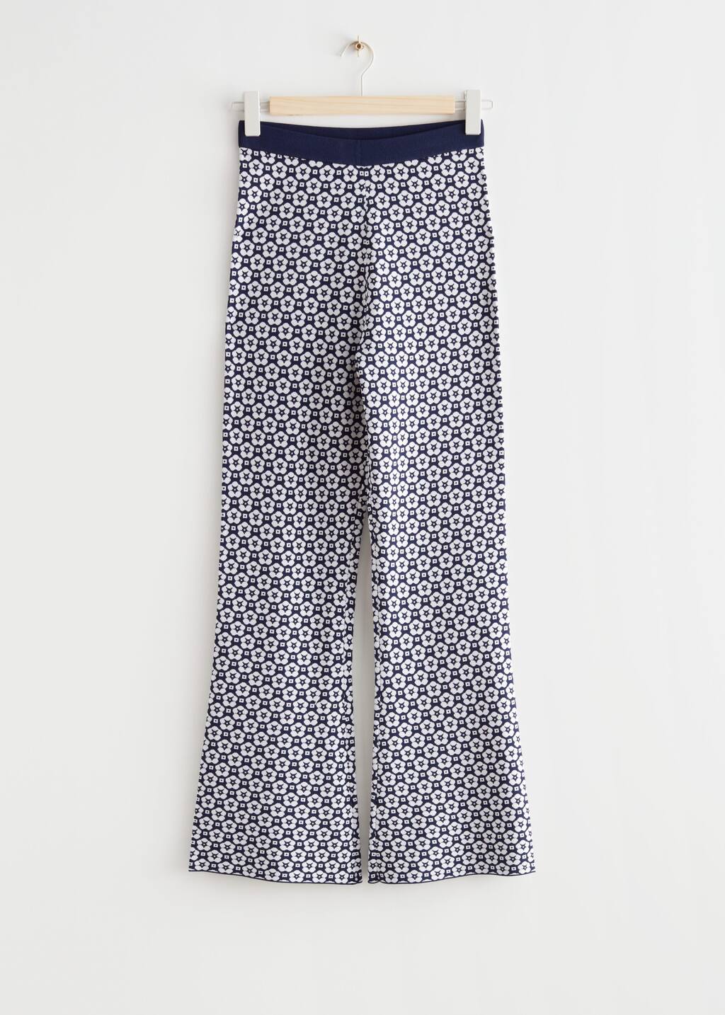Floral Jacquard Trousers - Navy/White Florals - Still Life