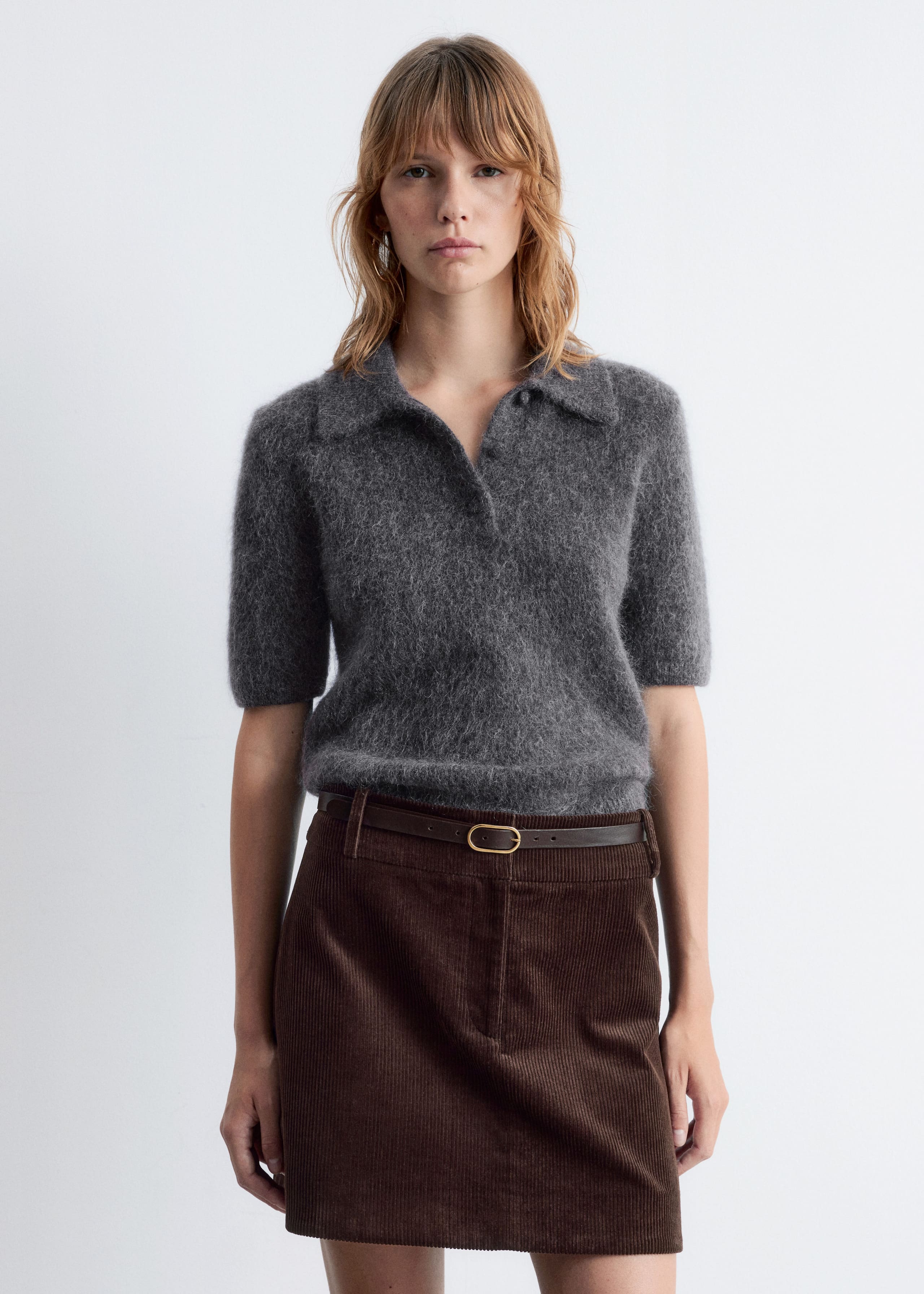 Image of Brushed Knit Polo T-Shirt