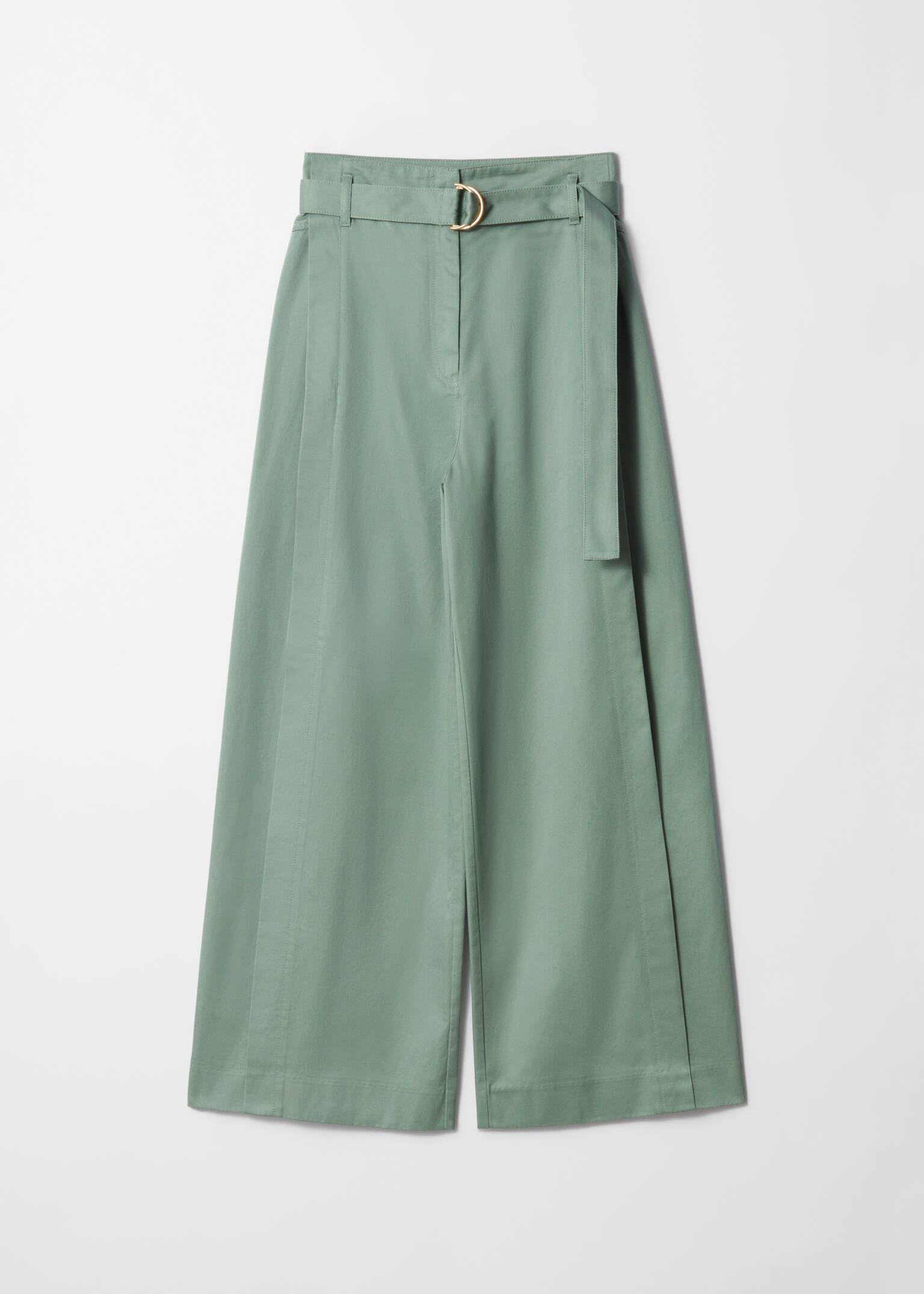 Belted Wide-Leg Trousers - Zöld/Bézs