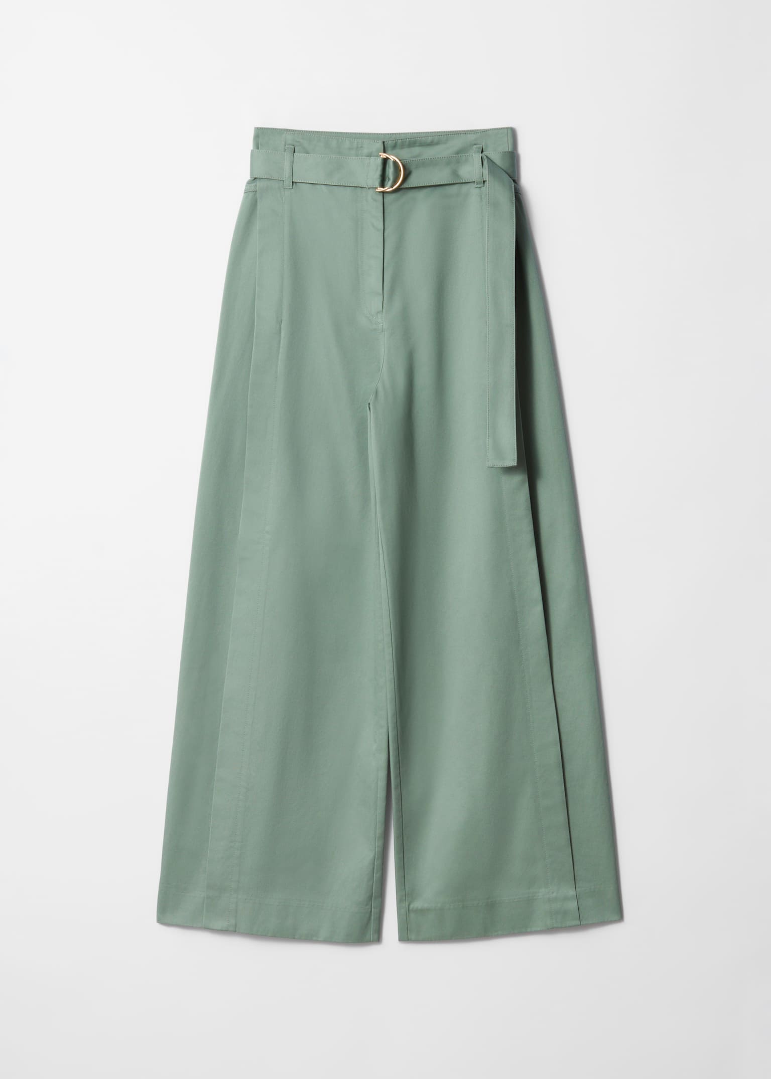Pantaloni a gamba larga con cintura - Verde/Beige