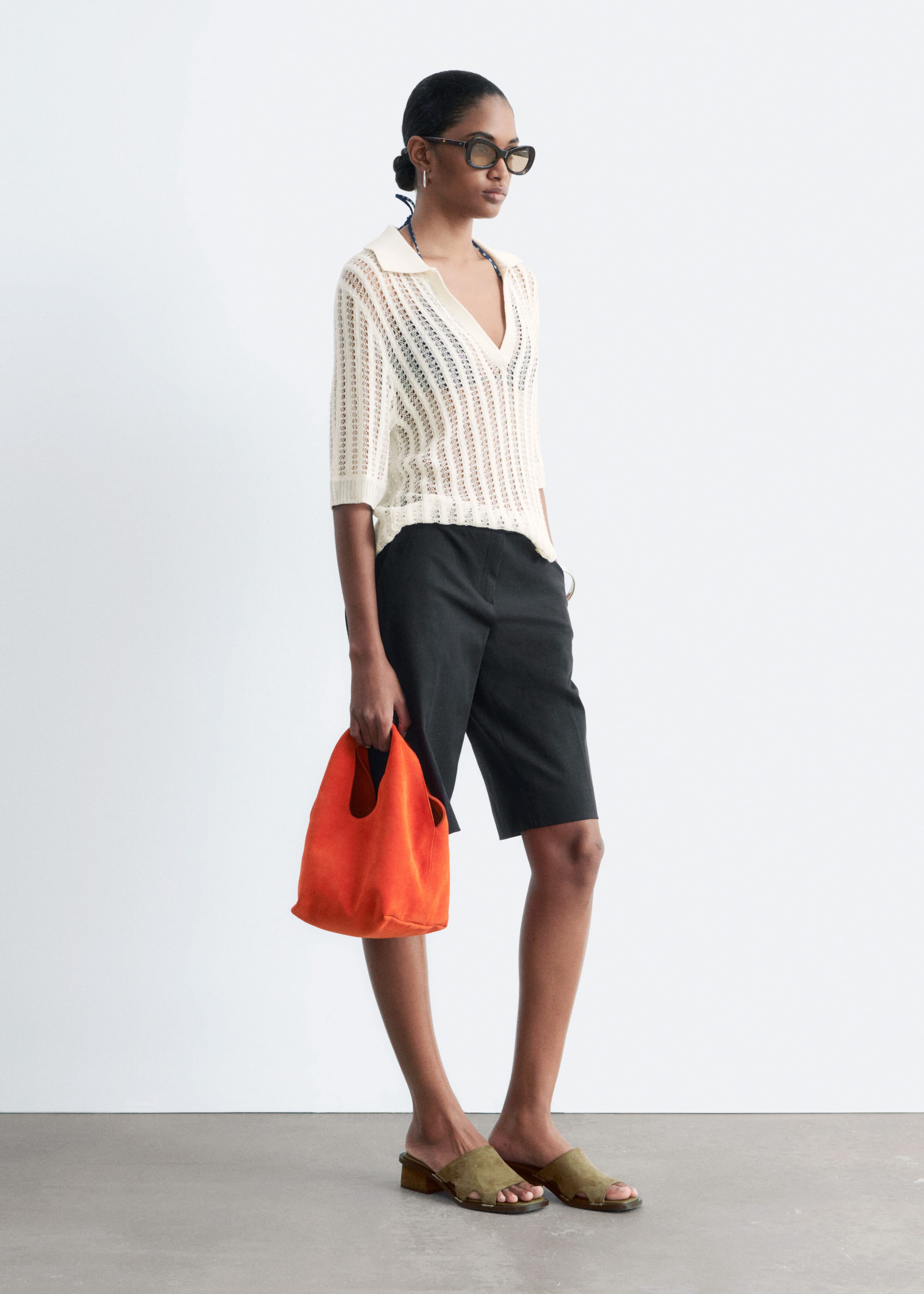 Open-Knit Polo Top - Yellow - Lookbook