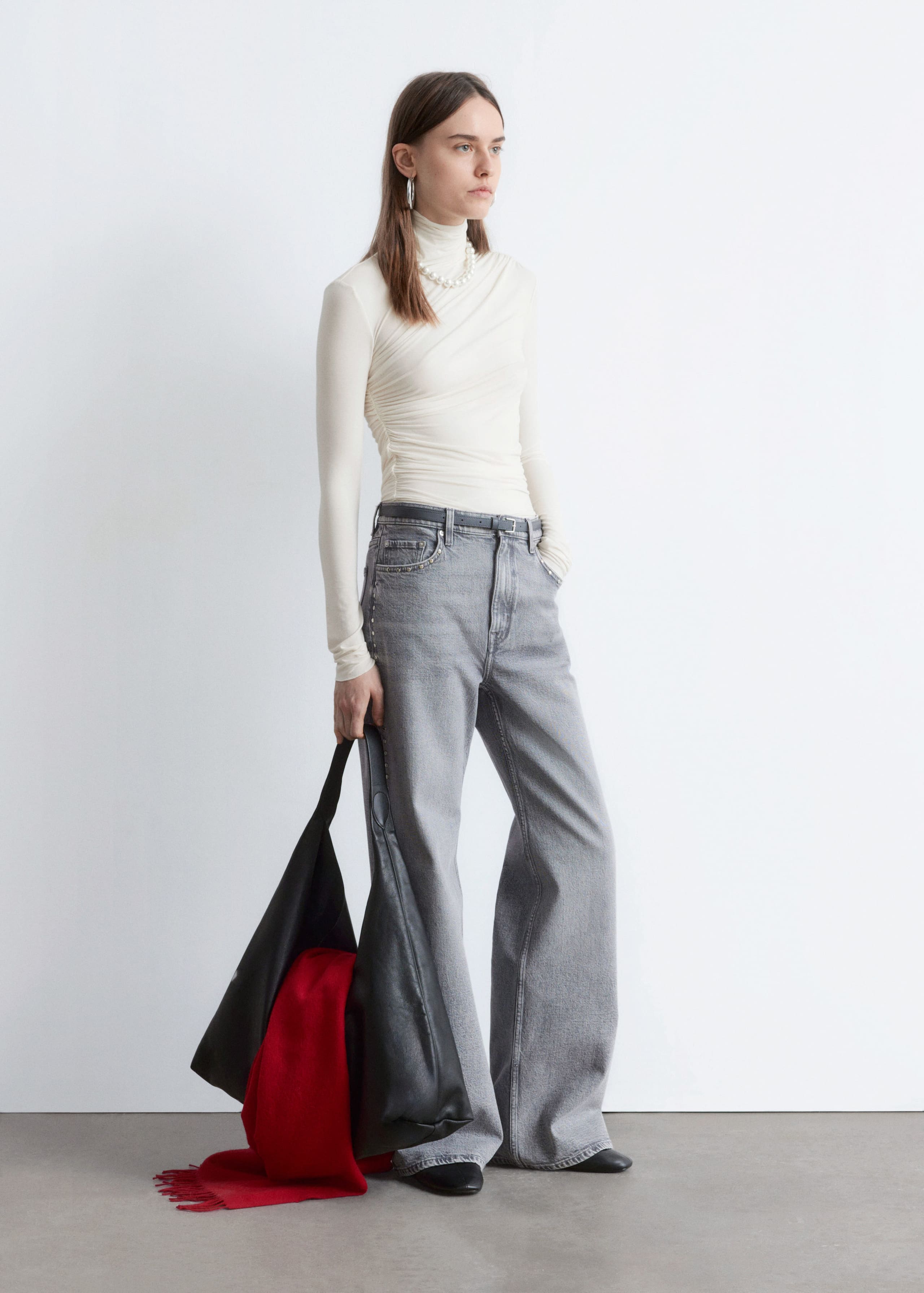 Draped Turtleneck Top - Red - Lookbook