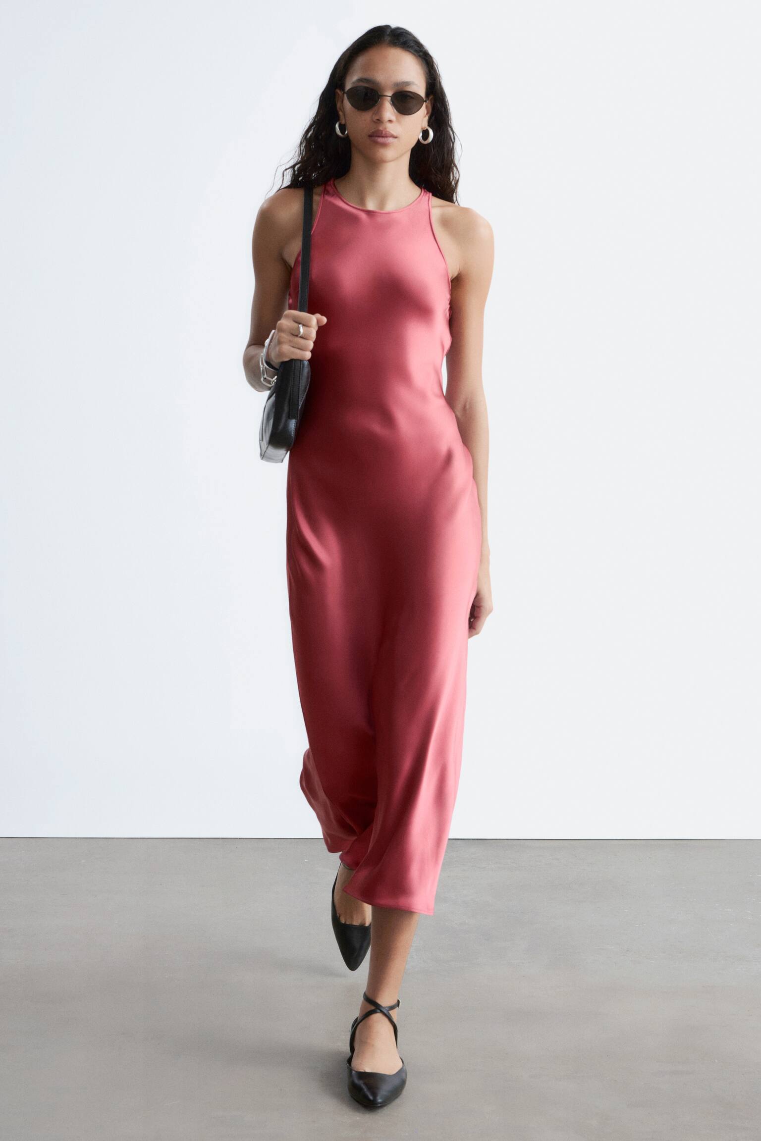 Mouwloze satijnen midi-jurk - Donkerroze/Dark Brown - 5