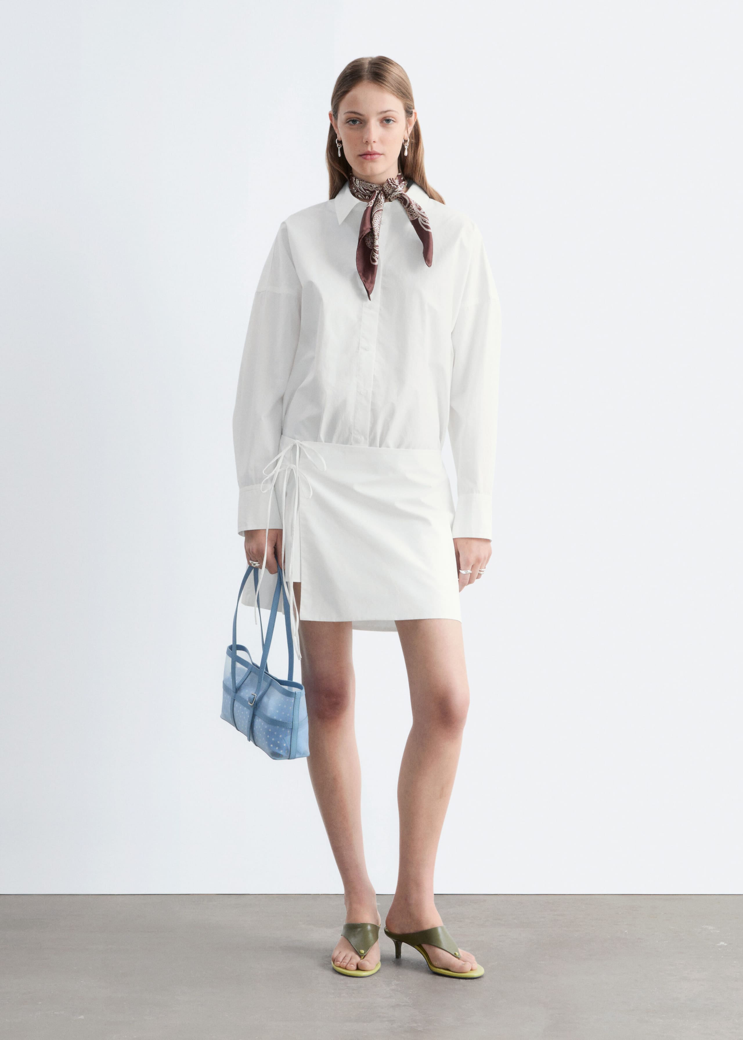 Tie-Detail Mini Shirt Dress - White - Lookbook