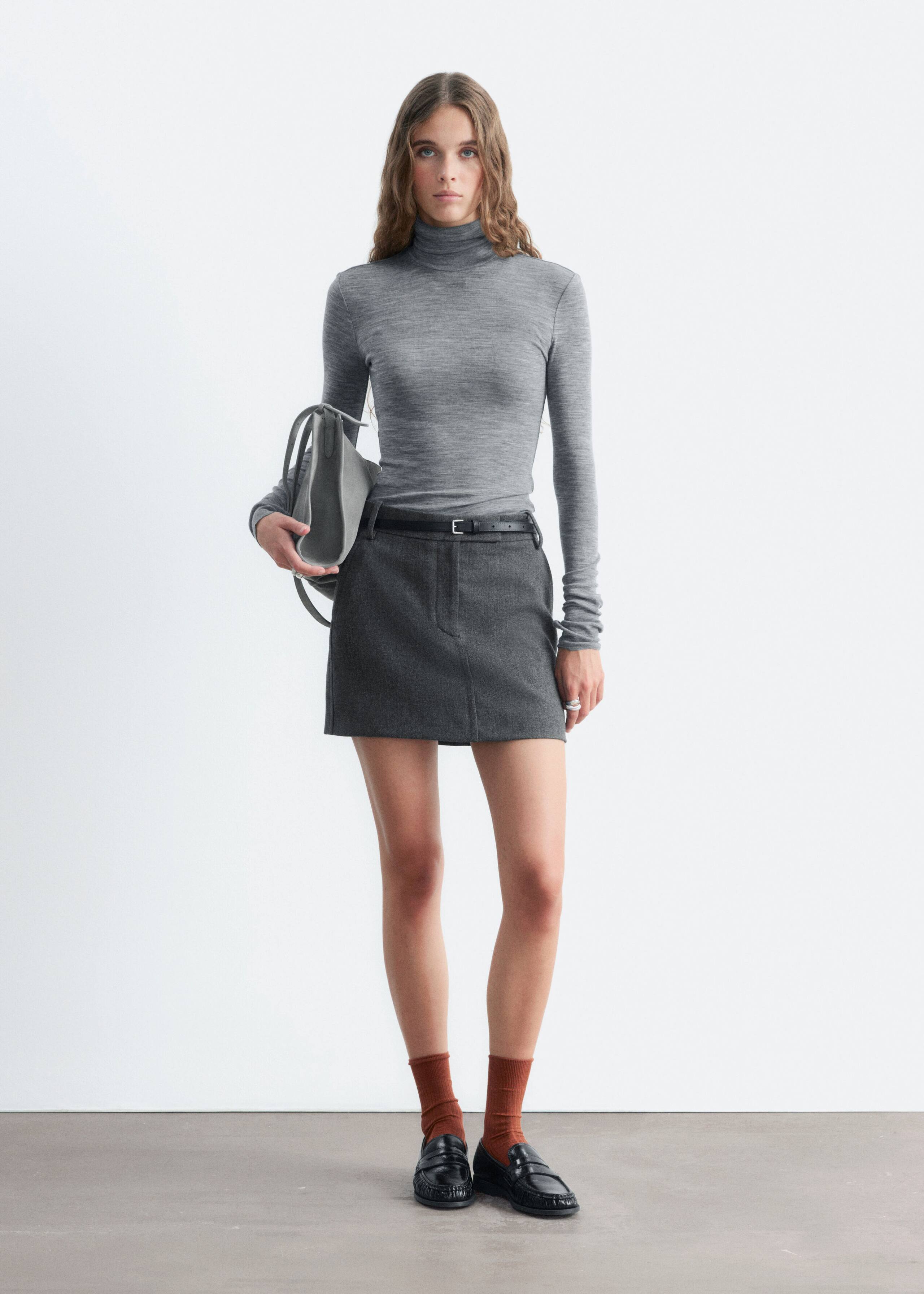 Wool Turtleneck Top - Grey - Lookbook