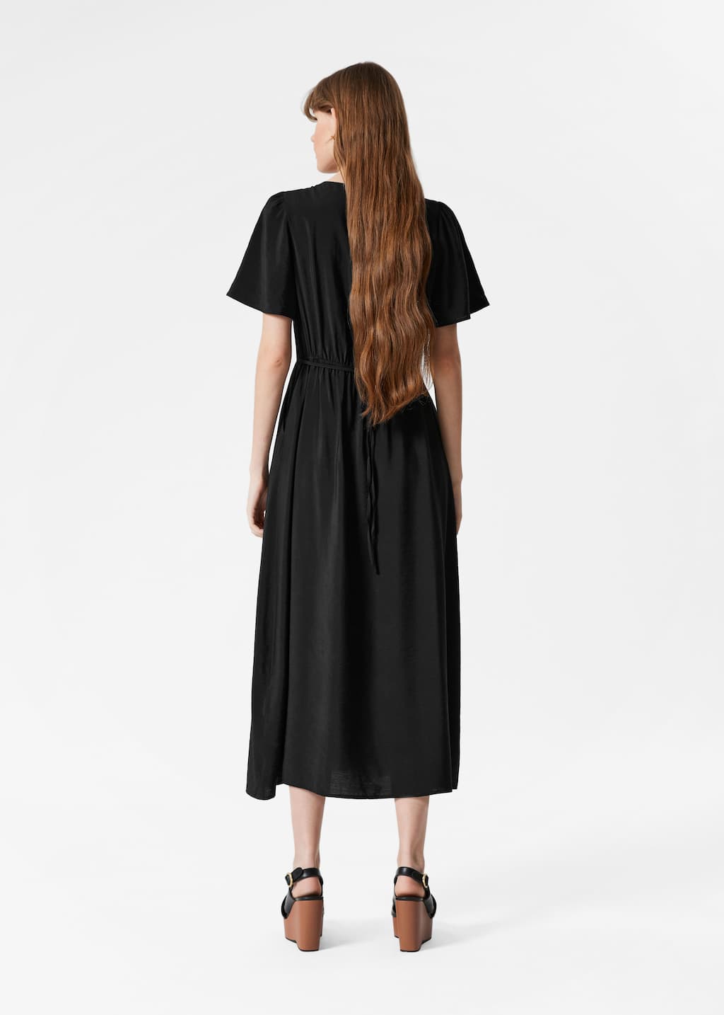 Robe midi à manches volantées - Imprimé noir - Lookbook