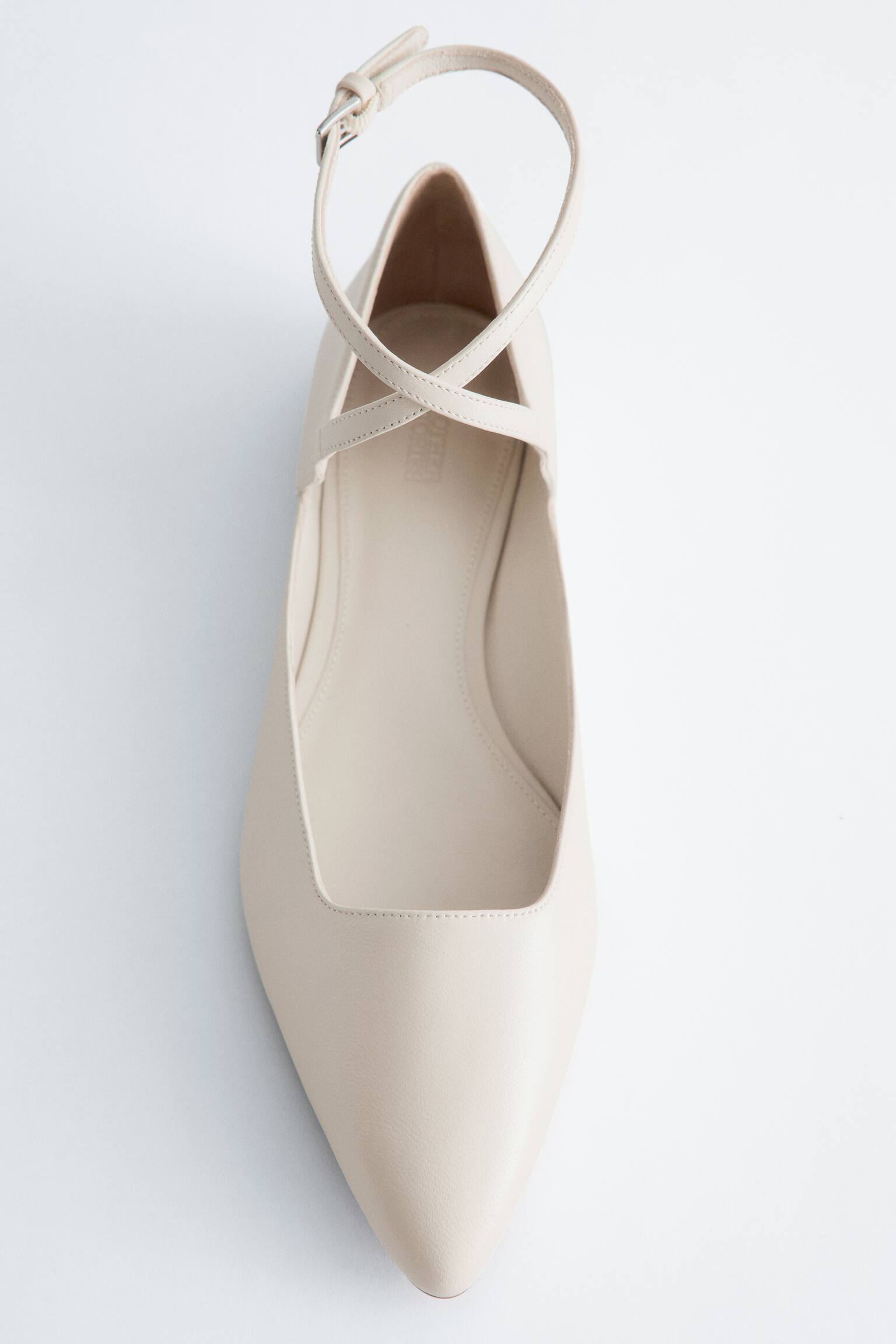 נעלי בלט שטוחות מעור עם רצועות מוצלבות - לבן/חום - 3