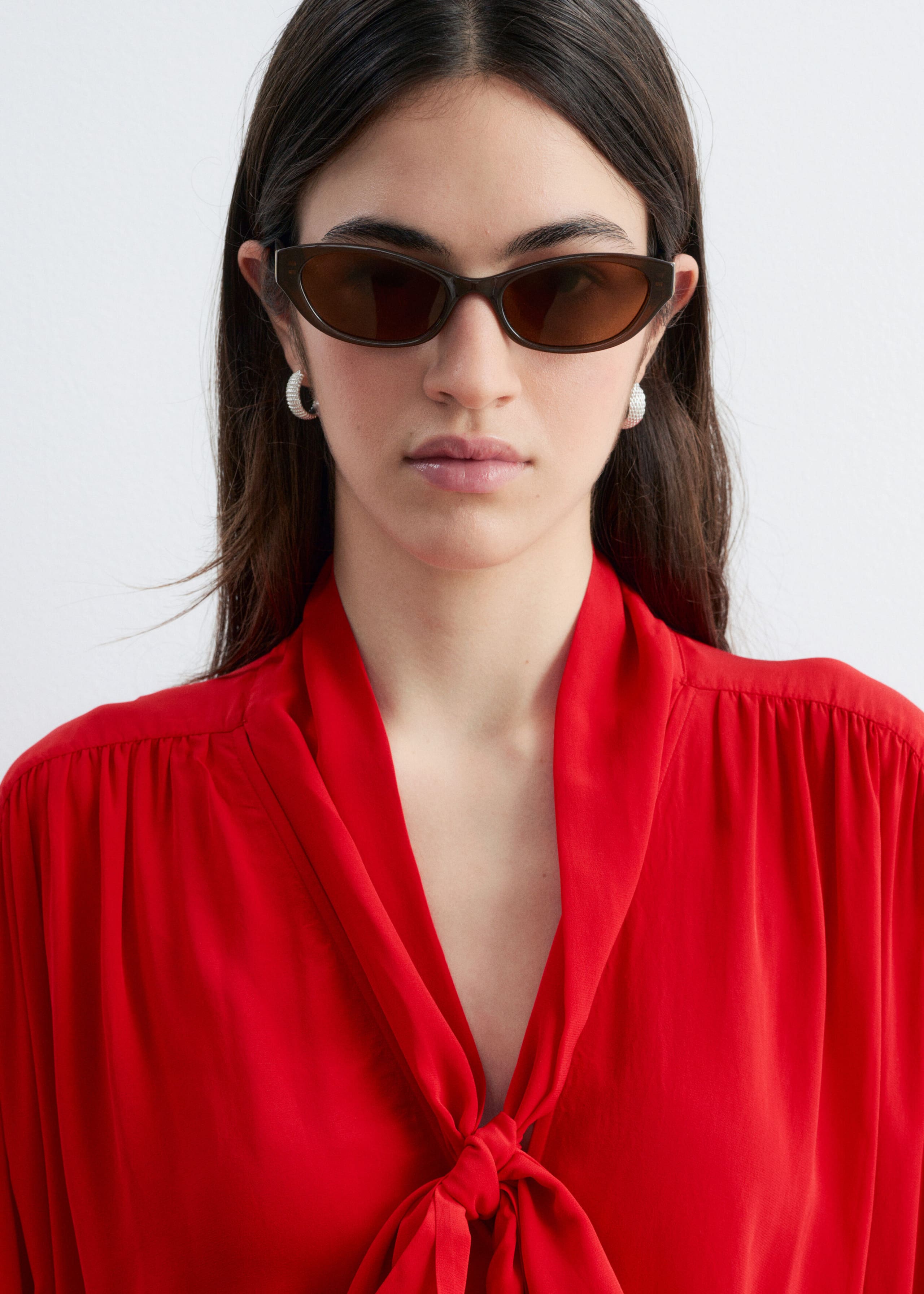 Tie-Neck Midi Dress - Red - Lookbook