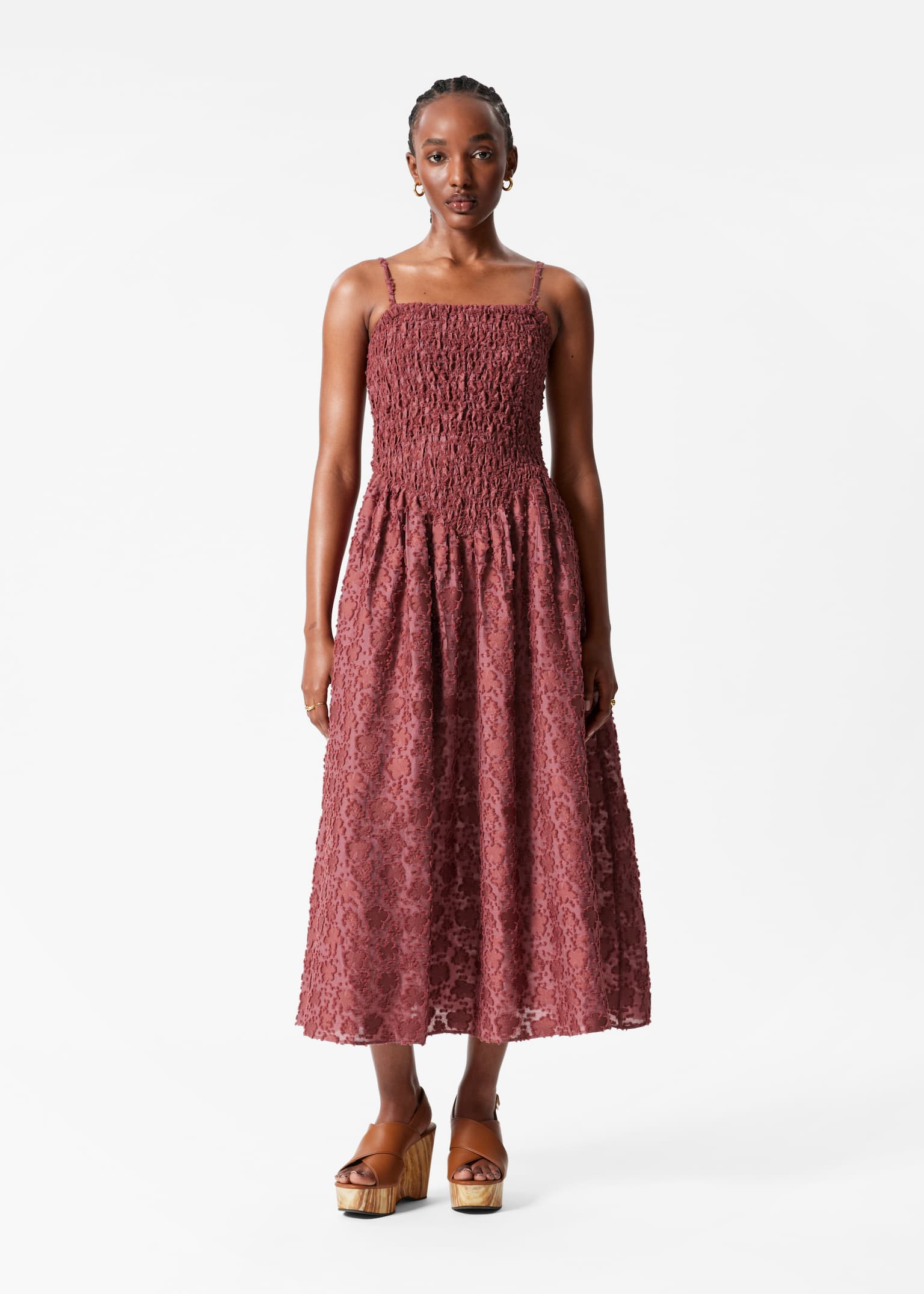 Smock Maxi Dress - Dark Red/Black