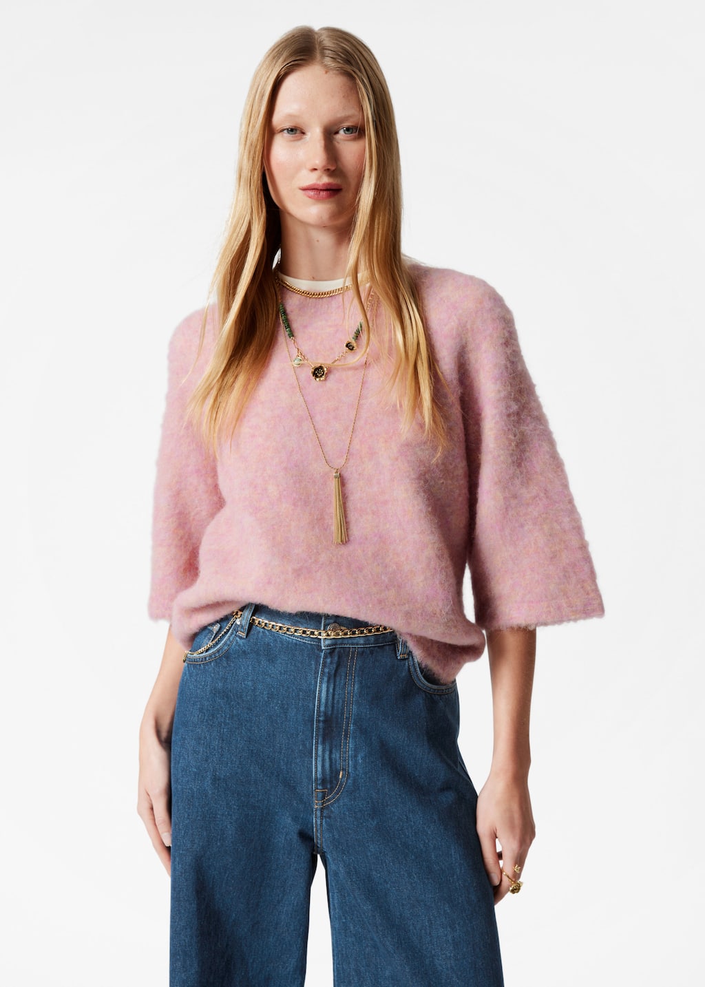 Haut en maille d’alpaga mélangé - Avoine - Lookbook