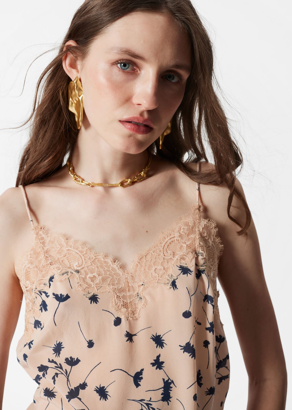 Silk Camisole Top - Beige/Black - Lookbook
