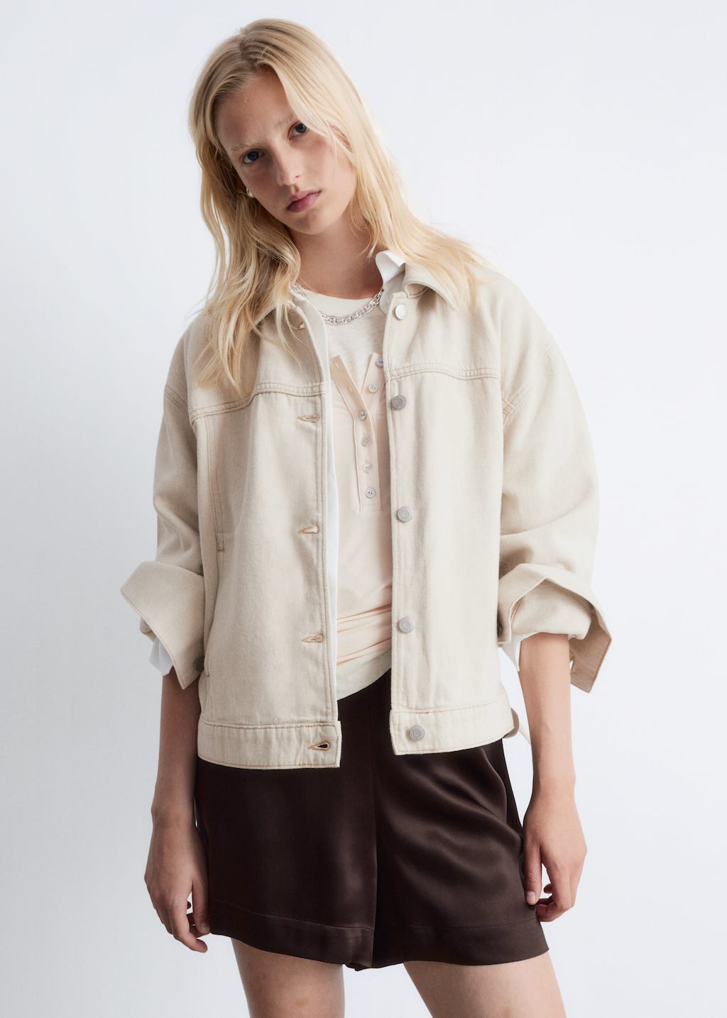 Image of Cropped Tie-Closure Denim Jacket