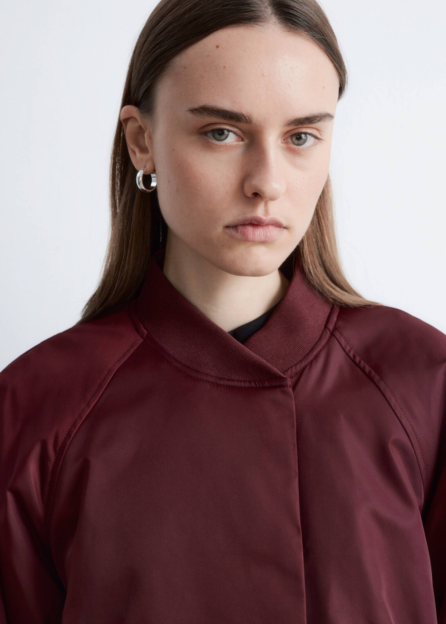 Bomber s objemnými rukávy - Tmavě červená/Černá - 7