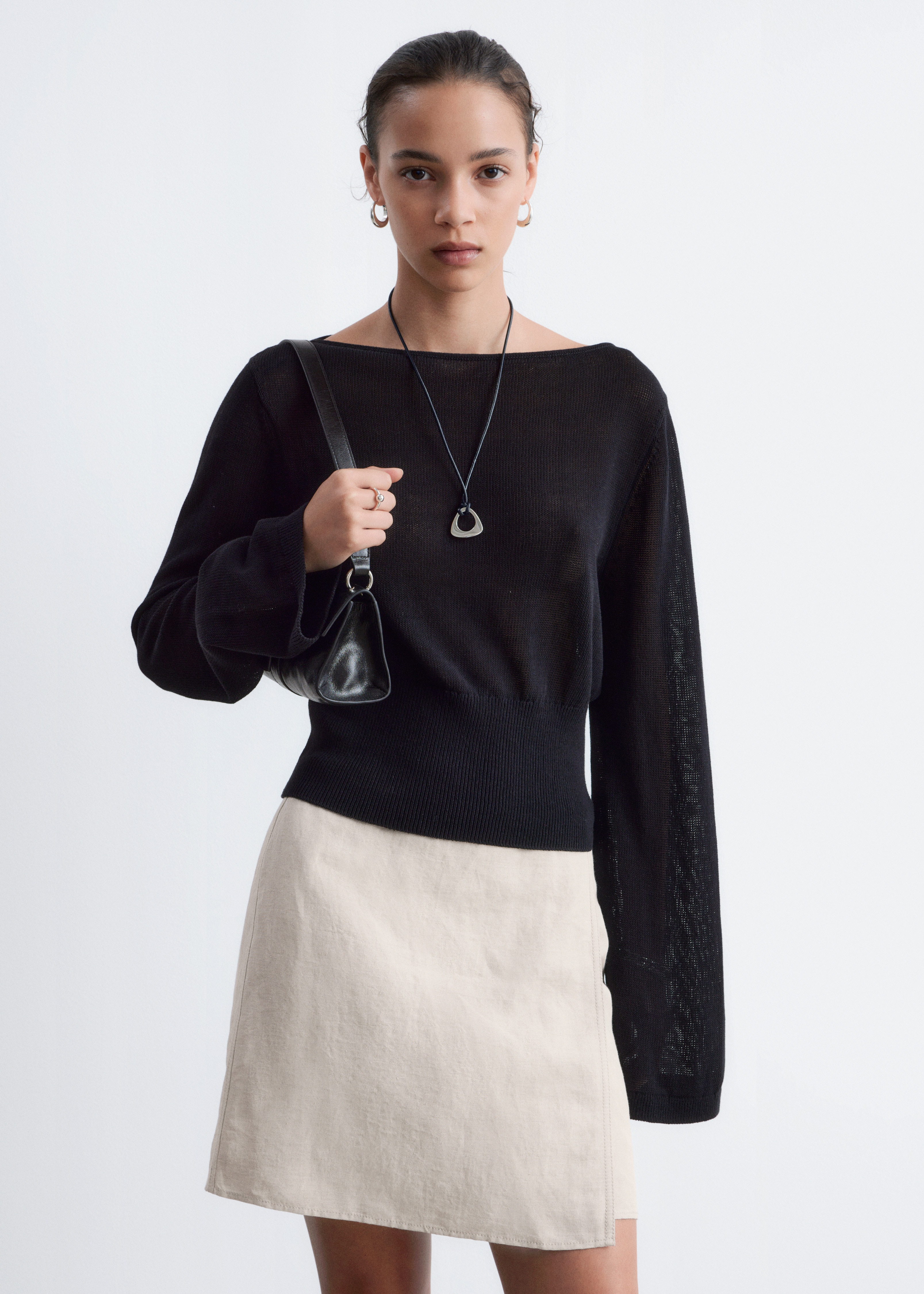 Rolled Edge Boat-Neck Top - Black/Yellow