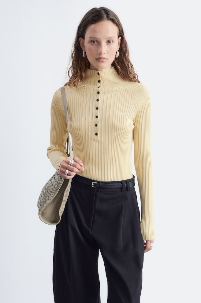 Rib-Knit Top - Cream/Turquoise - 1