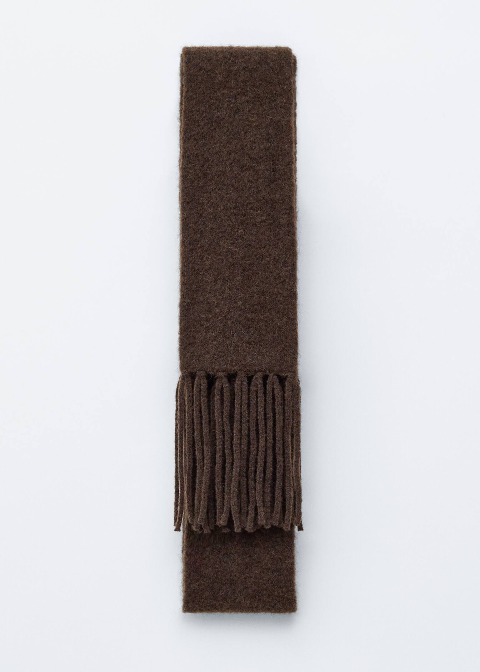 Alpaca-Blend Fringed Slim Scarf - Dark Brown - 2