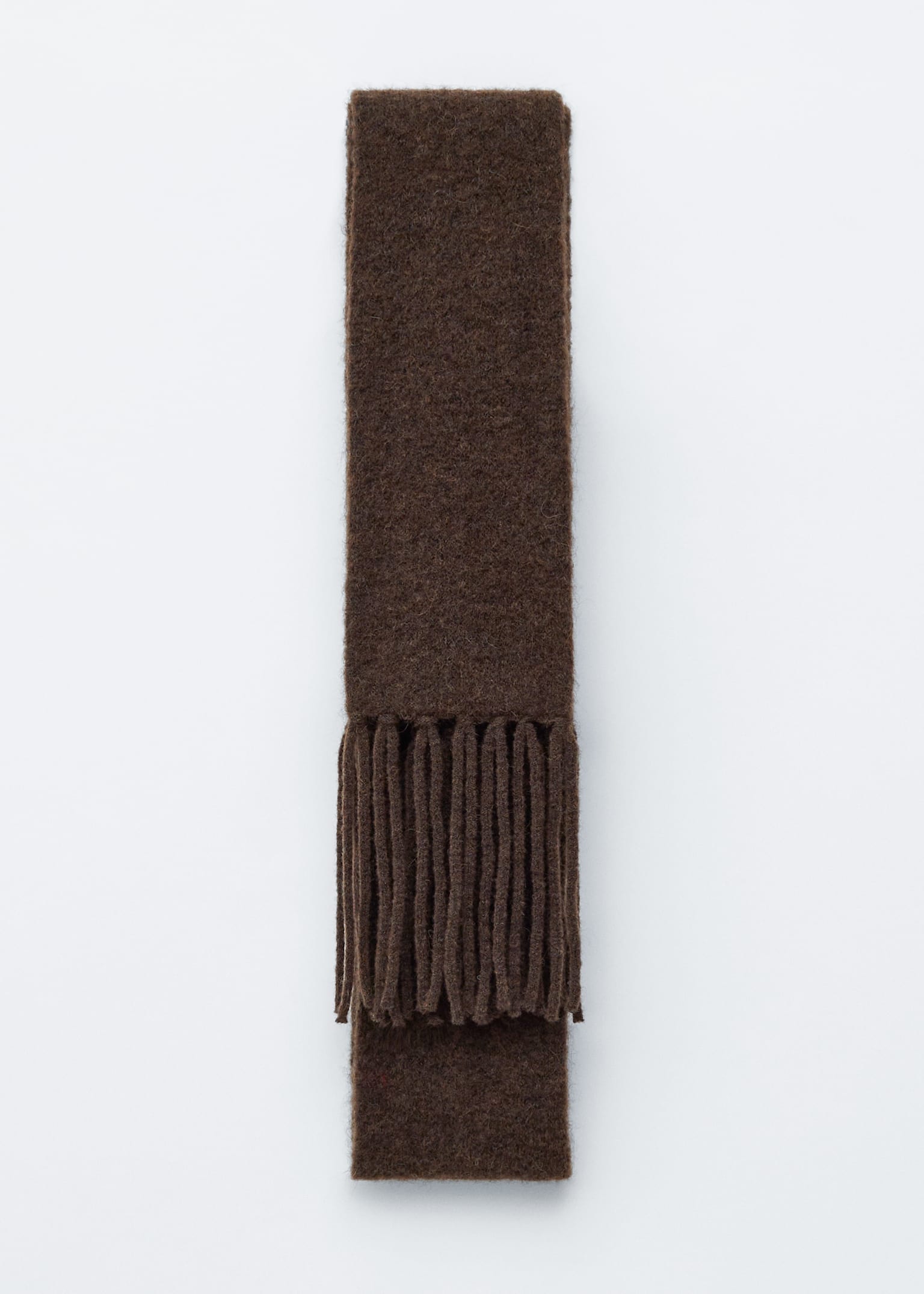 Alpaca-Blend Fringed Slim Scarf - Dark Brown