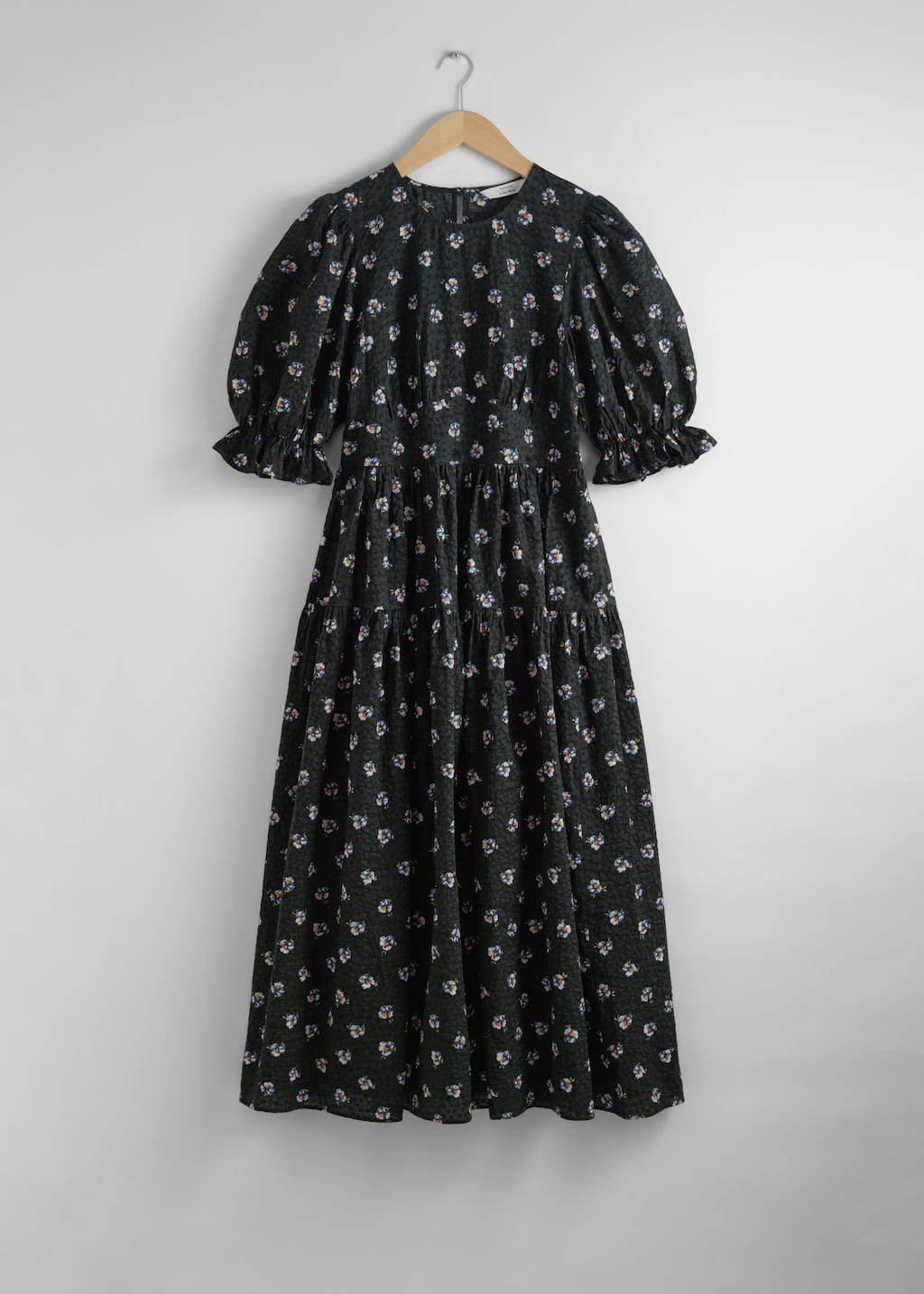 Puff-Sleeve Midi Dress - Black Print - Still Life