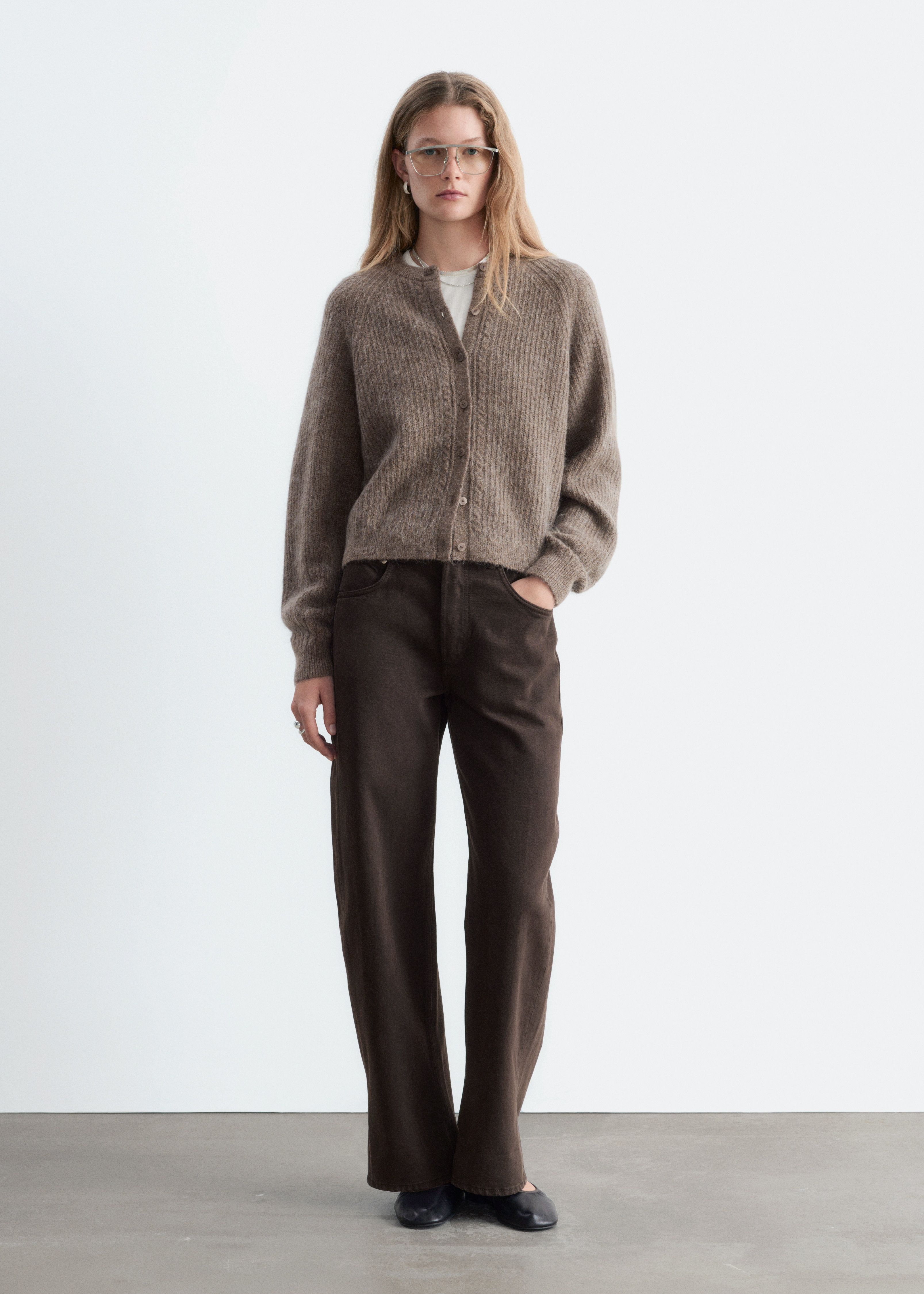 Cardigan in misto mohair - Talpa scuro/Rosso