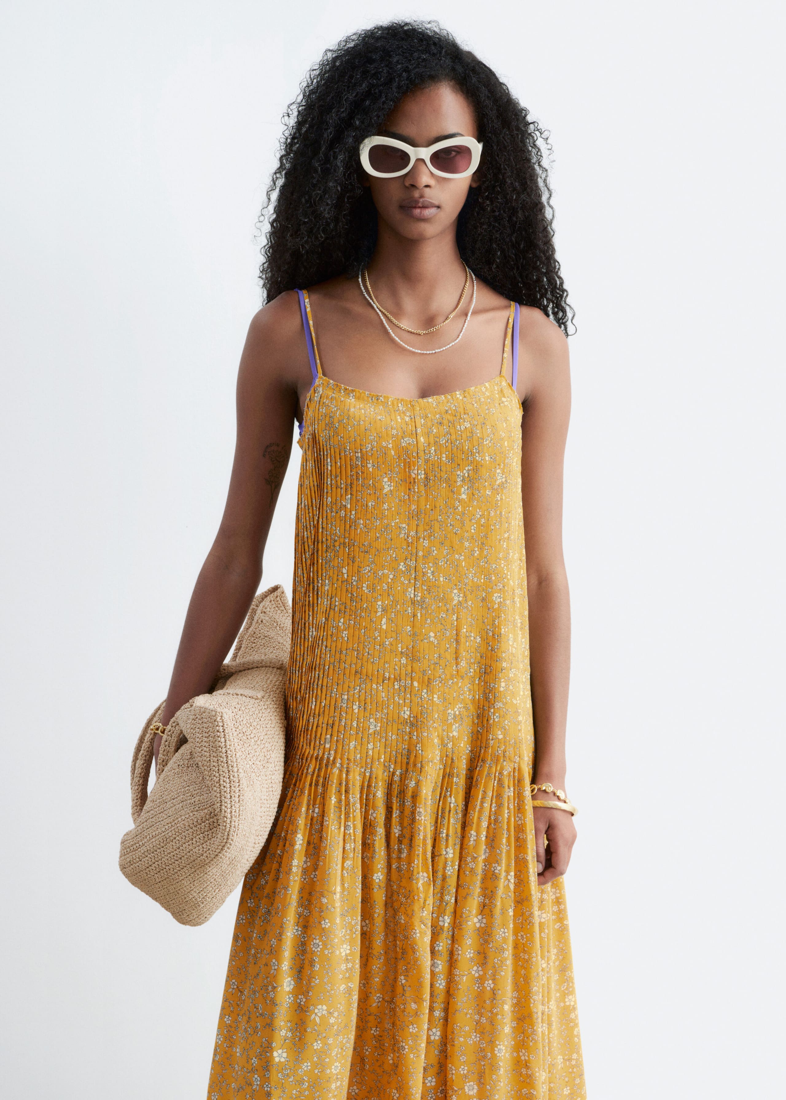 Pleated Bodice Maxi Dress - Warm Yellow/Florals - Lookbook