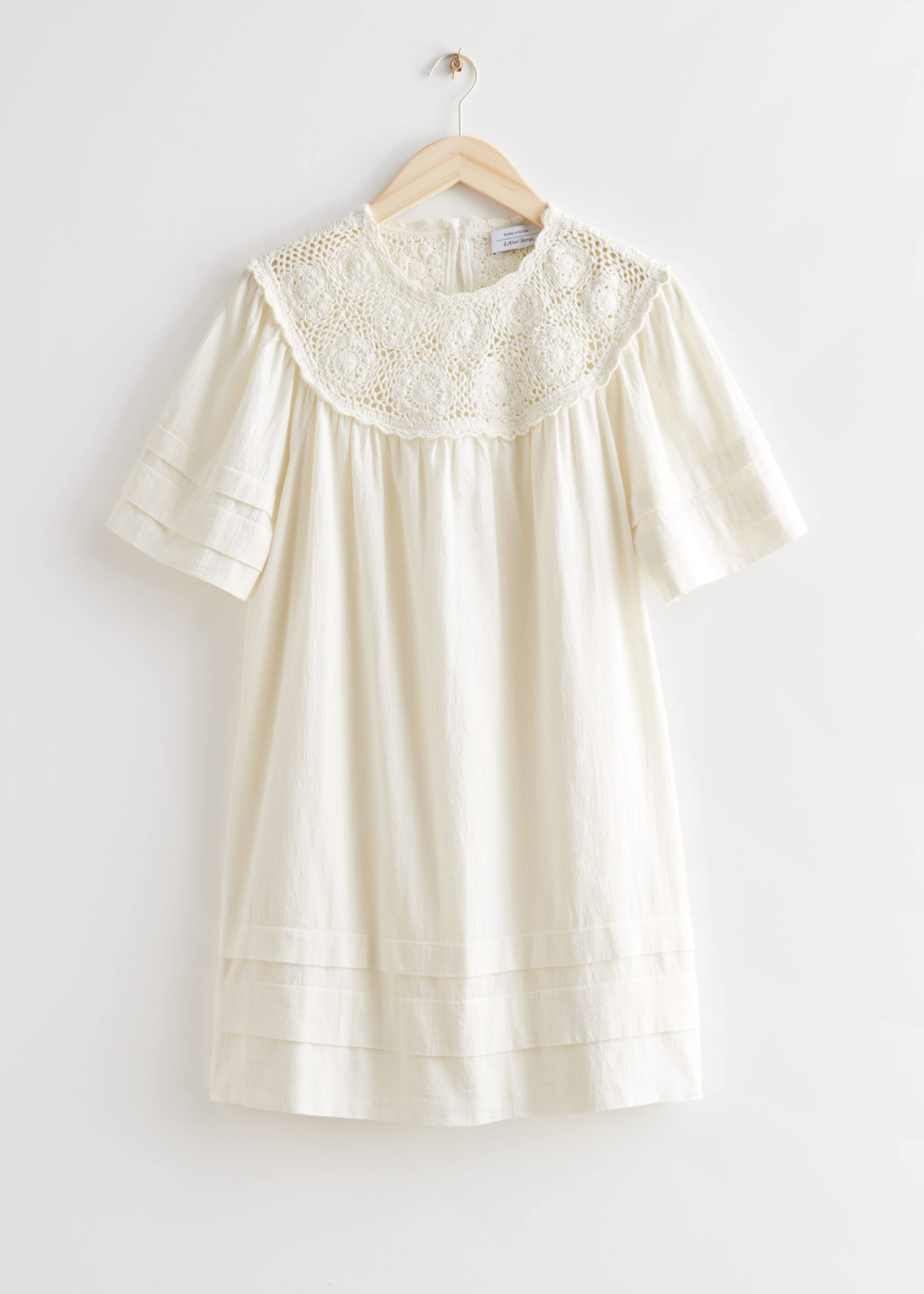 Crochet Collar Mini Dress - White - Natura morta