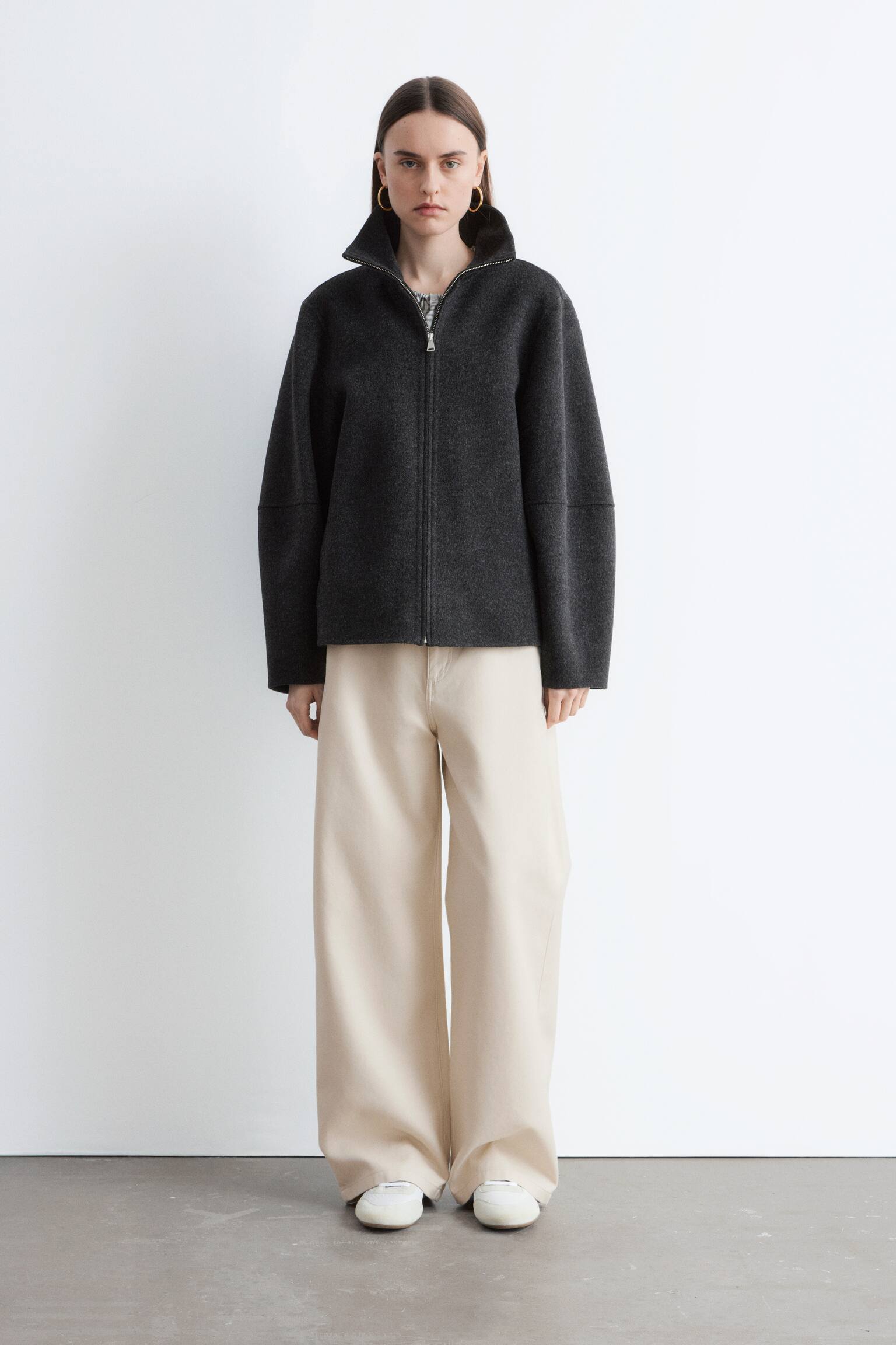 Vlnená bunda na zips - Dark Grey/Dark Beige - 5